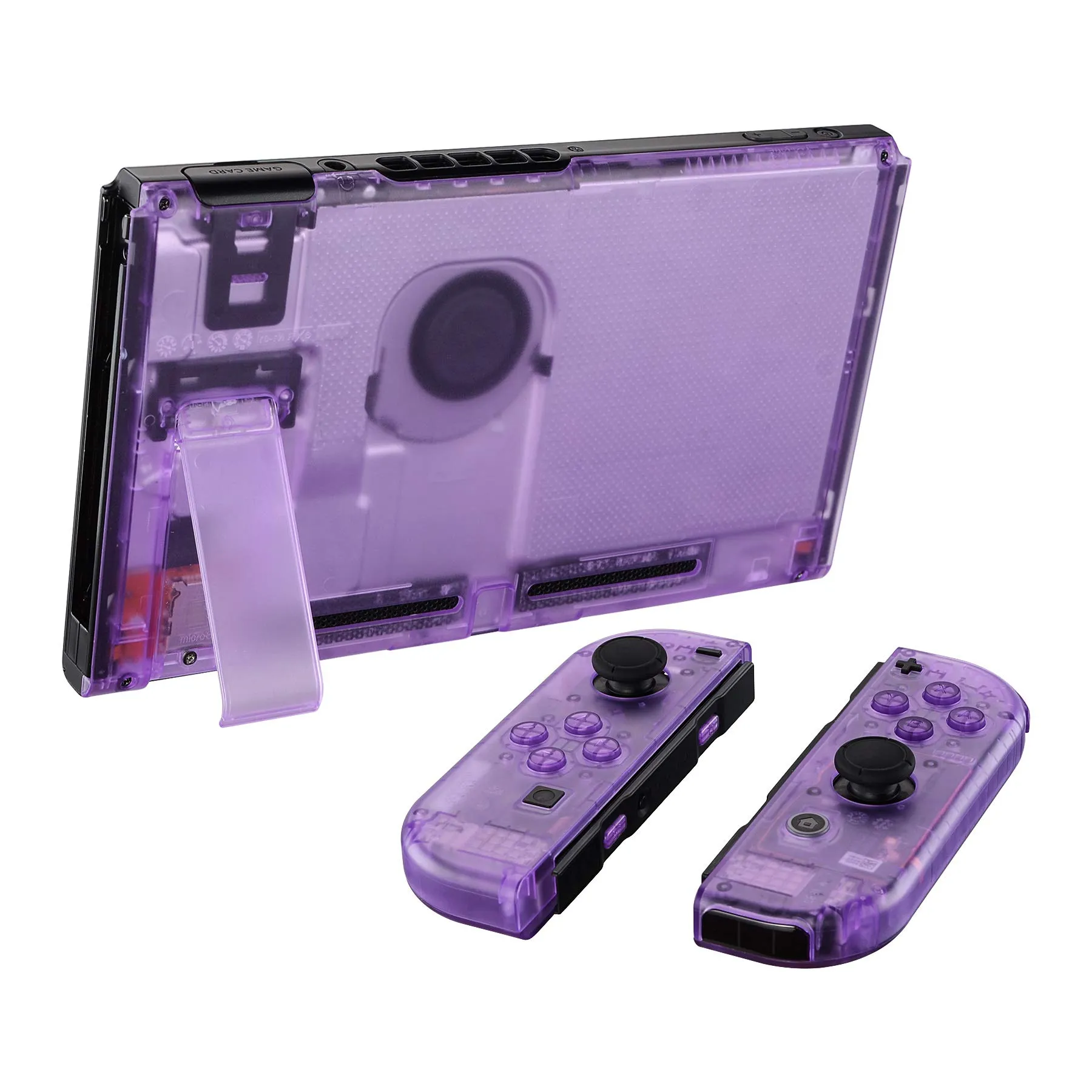 eXtremeRate Custodia Tasti Ricambio per Nintendo Switch,Cover Scocca Pulsanti Kit DIY per Joycon,Senza Controller e Console-Trasparente Viola Atomico - immagine 4