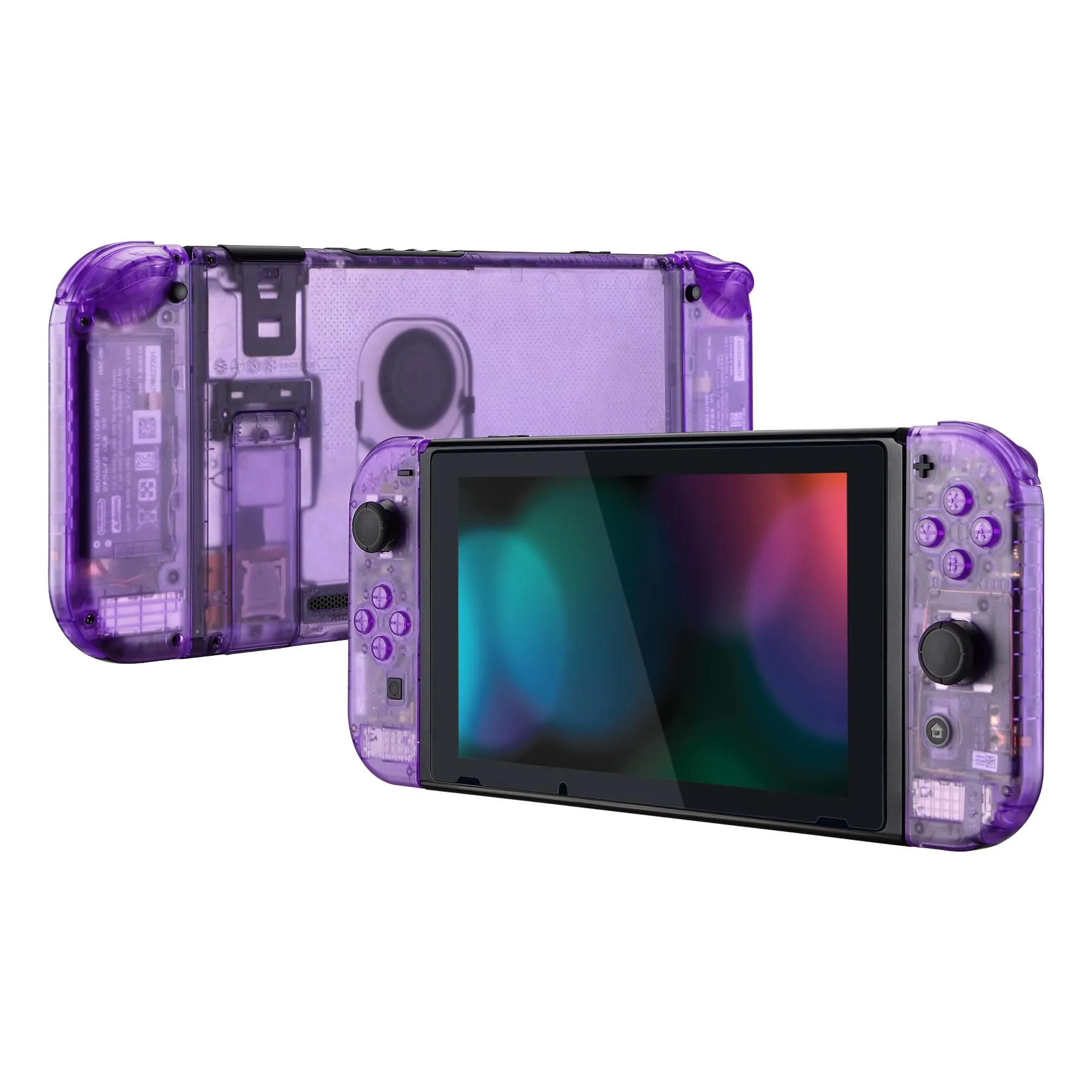 eXtremeRate Custodia Tasti Ricambio per Nintendo Switch,Cover Scocca Pulsanti Kit DIY per Joycon,Senza Controller e Console-Trasparente Viola Atomico - immagine 5