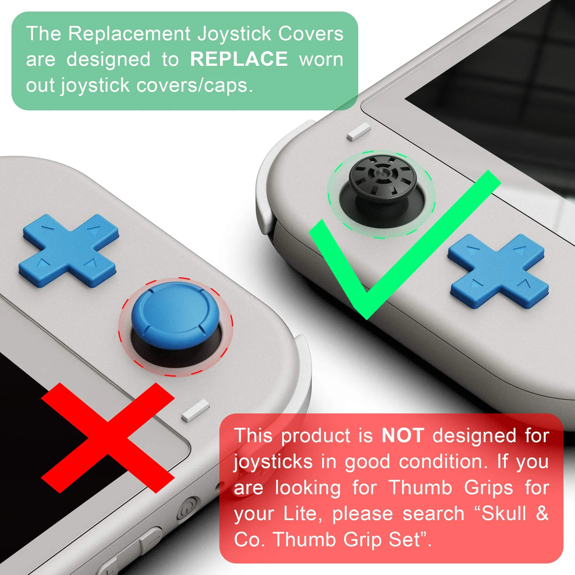 SAVAGE RAVEN Skull & Co. Replacement Joystick Covers for Switch Lite (Repair Parts) - Lite Gray - immagine 5