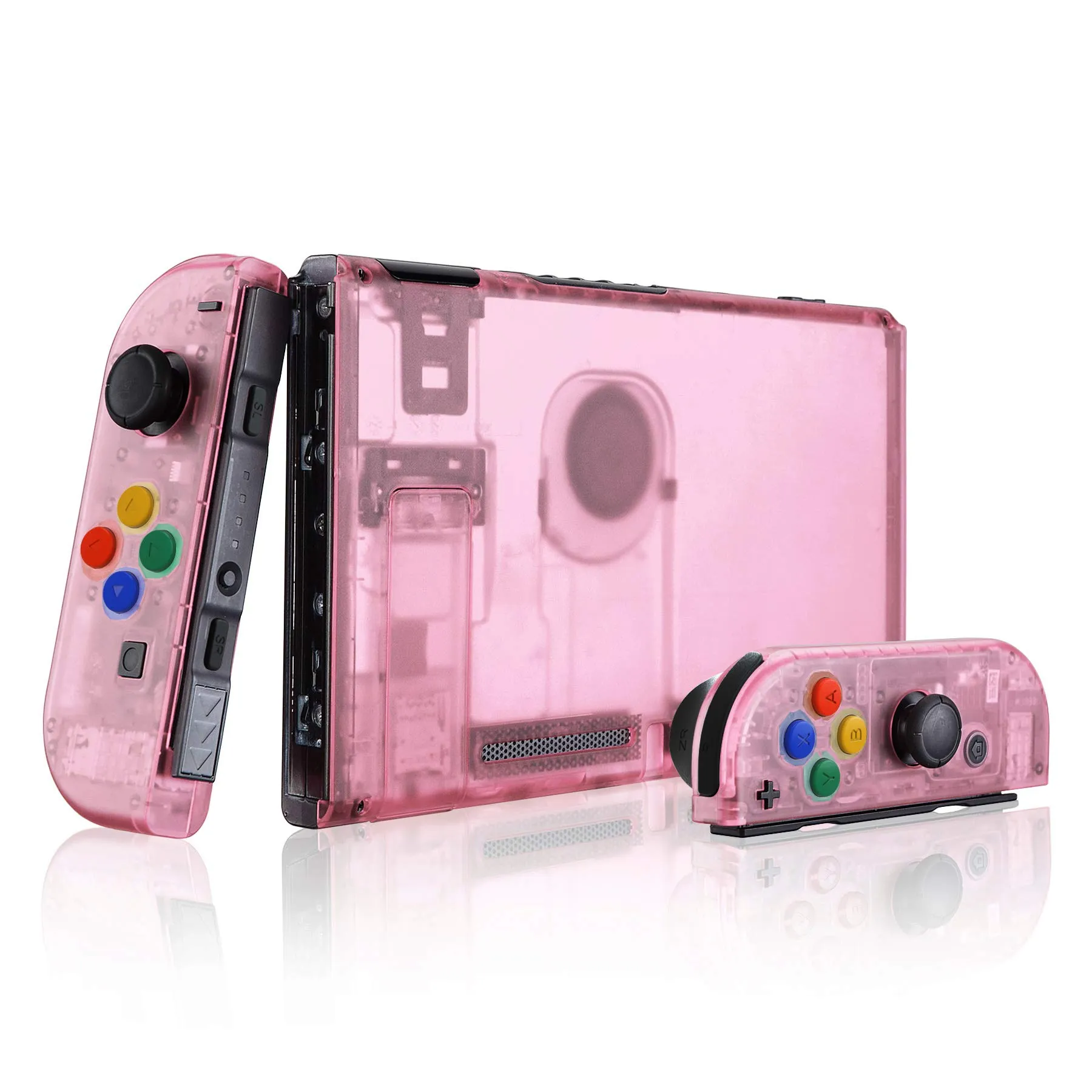 eXtremeRate Custodia Tasti Ricambio per Nintendo Switch,Cover Scocca Pulsanti Kit DIY per Joycon,Senza Controller e Console-Trasparente Ciliegia Rosa - immagine 3