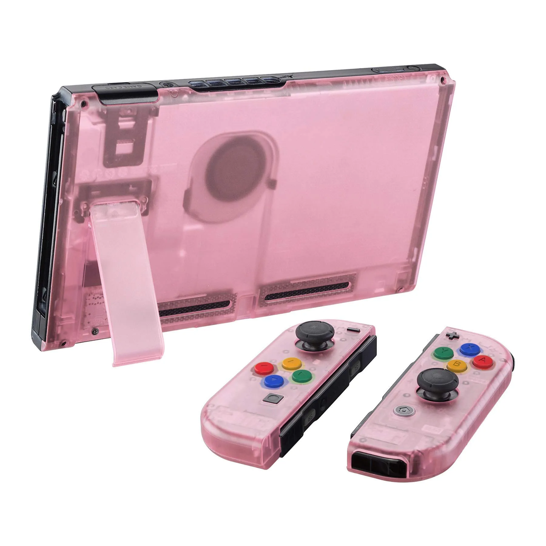 eXtremeRate Custodia Tasti Ricambio per Nintendo Switch,Cover Scocca Pulsanti Kit DIY per Joycon,Senza Controller e Console-Trasparente Ciliegia Rosa - immagine 4