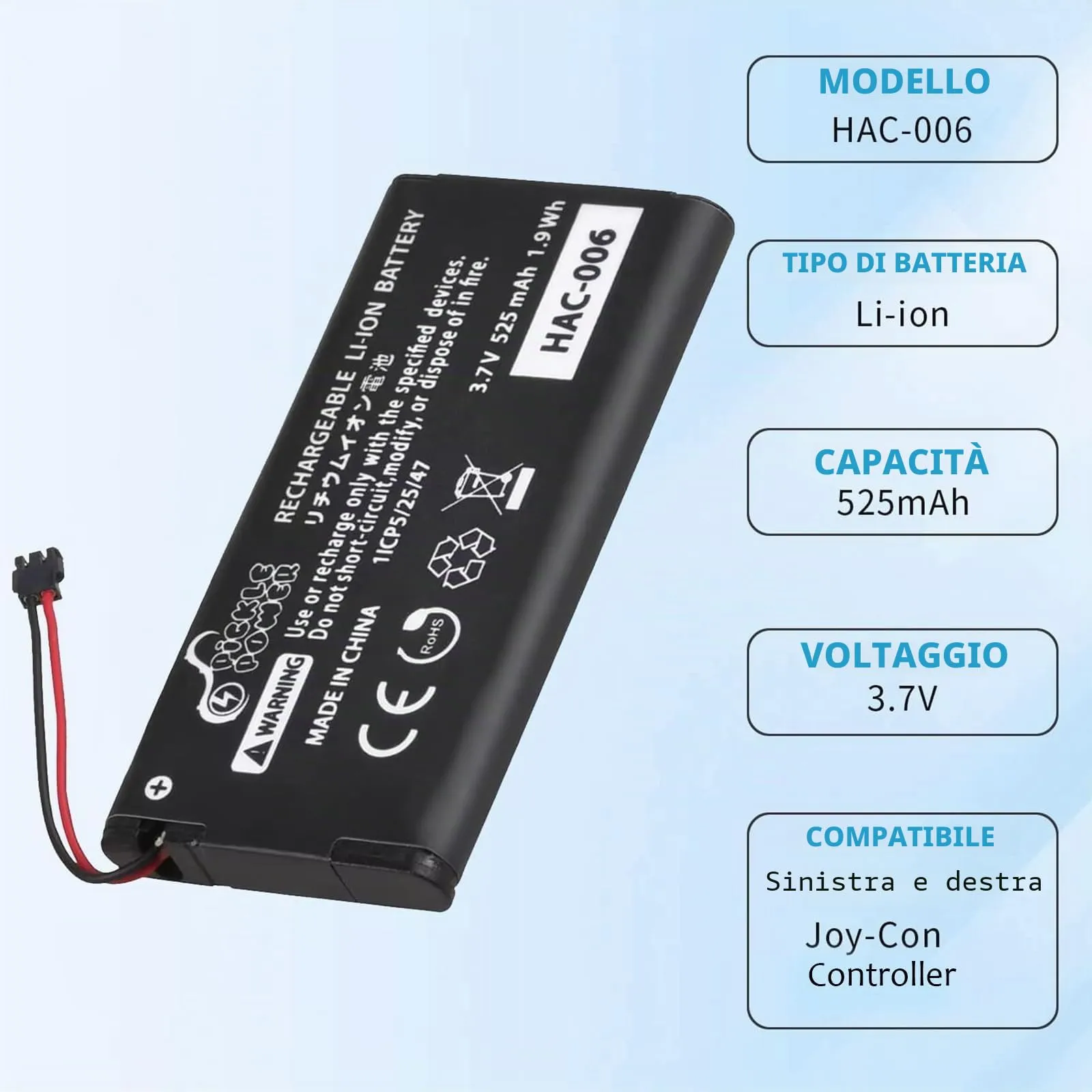 Pickle Power 2X HAC-006 Batteria, 525mAh Batteria di Ricambio per Nintendo Switch Joy-Con (L) HAC-015 Joy-Con (R) Controller con Attrezzi - immagine 4