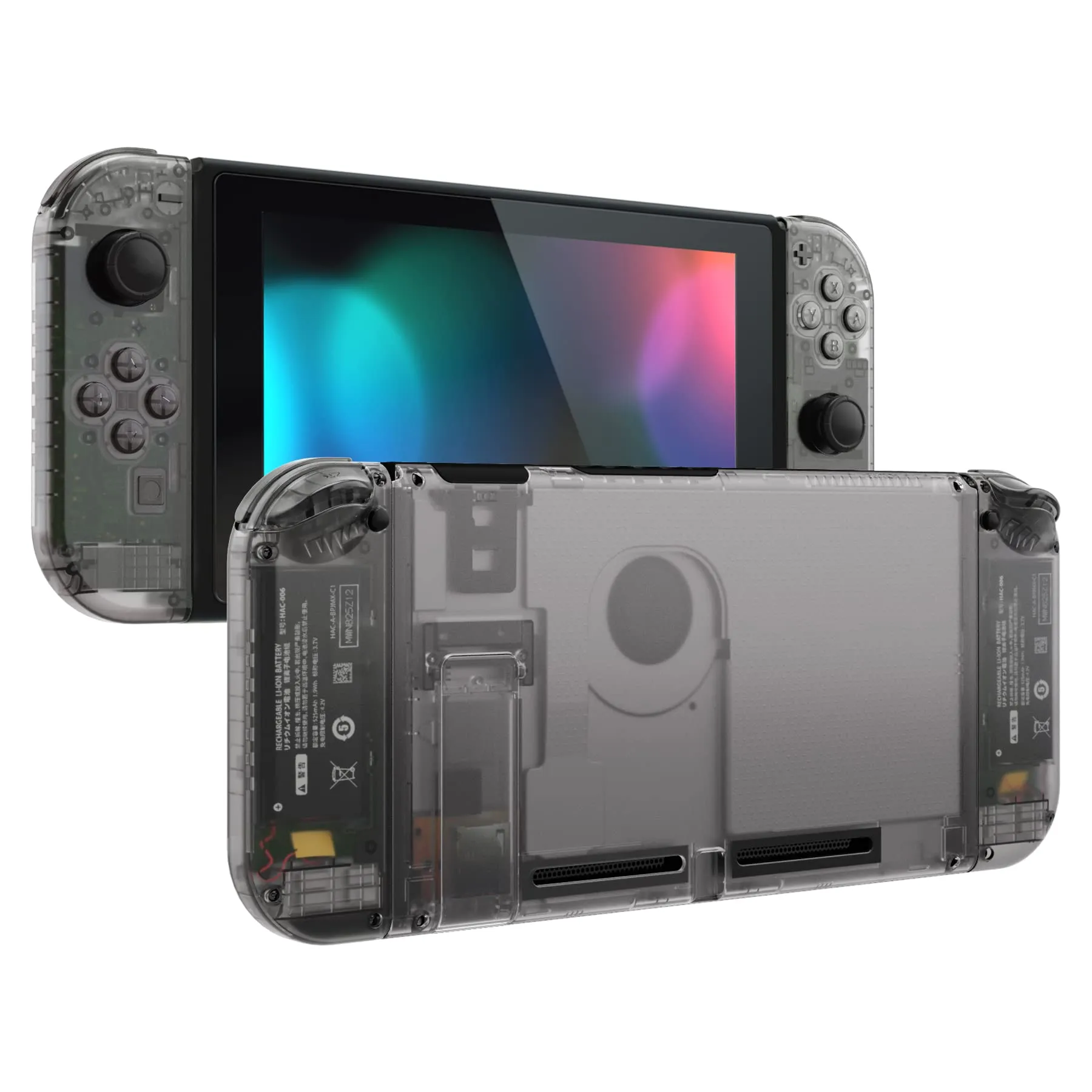eXtremeRate Custodia Tasti Ricambio per Nintendo Switch,Cover Scocca Pulsanti Kit DIY per Joycon,Senza Controller e Console-Trasparente Nero - immagine 1