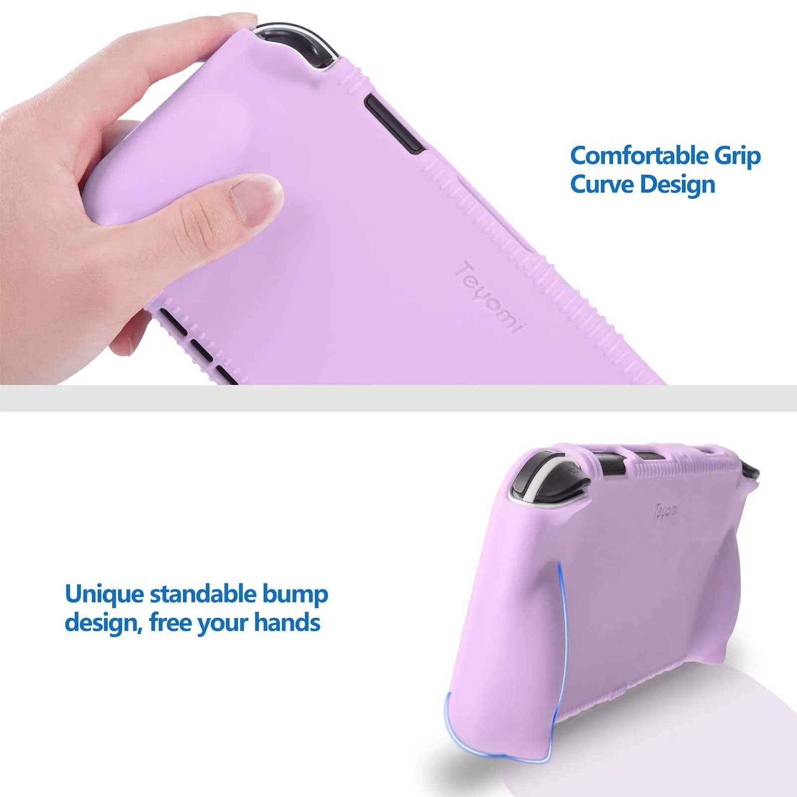 Teyomi Silicone Custodia compatibile con Nintendo Switch OLED modello 2021, Cover Nintendo Switch Oled con protettiva con accessori in vetro temperato, 2 scomparti per carte da gioco (viola) - immagine 4