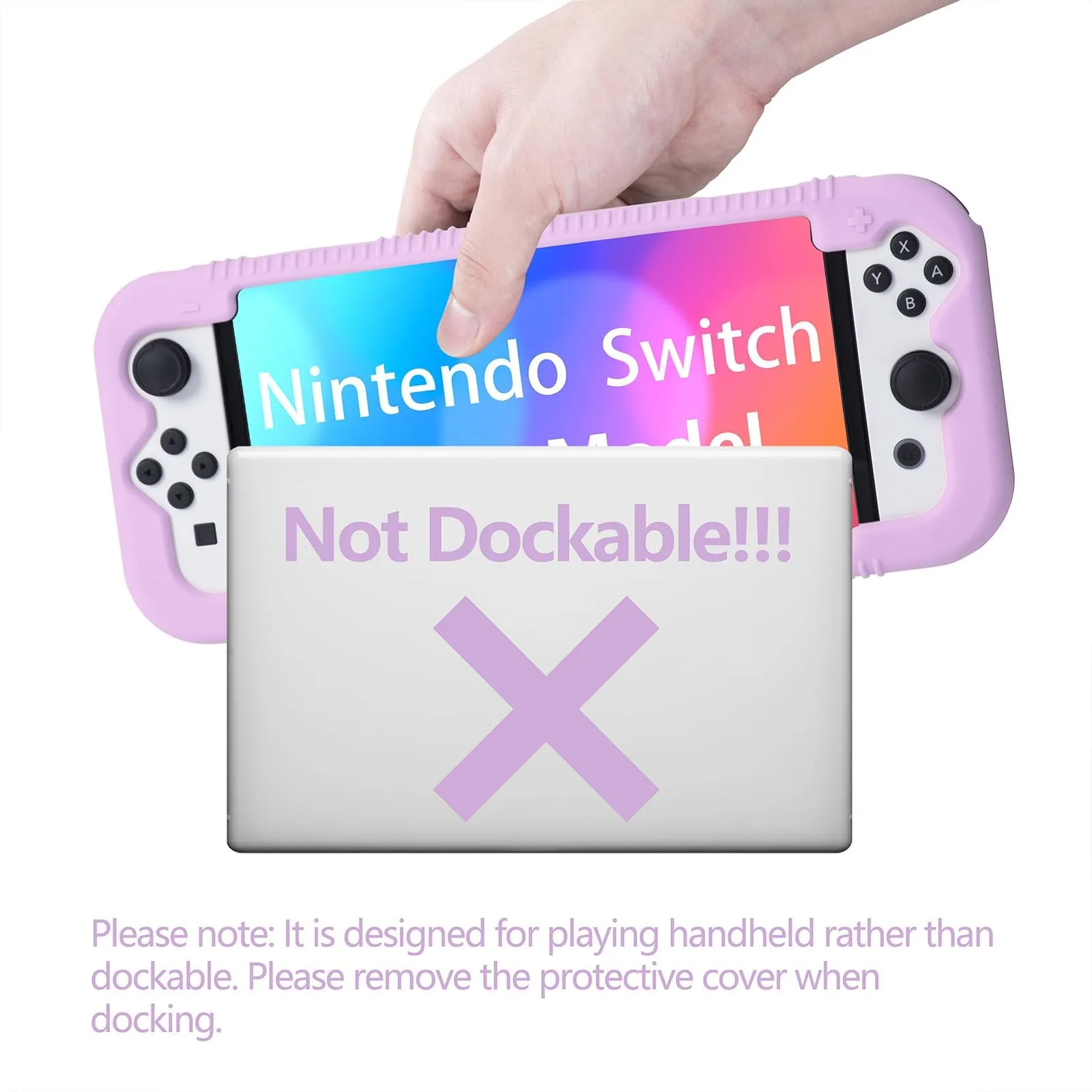 Teyomi Silicone Custodia compatibile con Nintendo Switch OLED modello 2021, Cover Nintendo Switch Oled con protettiva con accessori in vetro temperato, 2 scomparti per carte da gioco (viola) - immagine 7