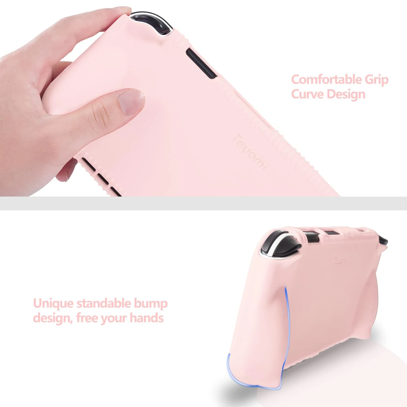 Teyomi Silicone Custodia compatibile con Nintendo Switch OLED modello 2021, Cover Nintendo Switch Oled con protettiva con accessori in vetro temperato, 2 scomparti per carte da gioco (rosa) - immagine 2