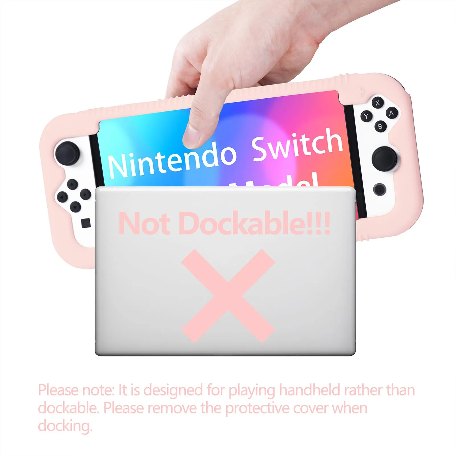 Teyomi Silicone Custodia compatibile con Nintendo Switch OLED modello 2021, Cover Nintendo Switch Oled con protettiva con accessori in vetro temperato, 2 scomparti per carte da gioco (rosa) - immagine 6