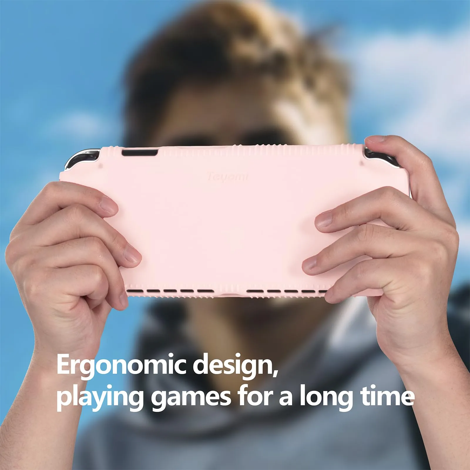 Teyomi Silicone Custodia compatibile con Nintendo Switch OLED modello 2021, Cover Nintendo Switch Oled con protettiva con accessori in vetro temperato, 2 scomparti per carte da gioco (rosa) - immagine 7