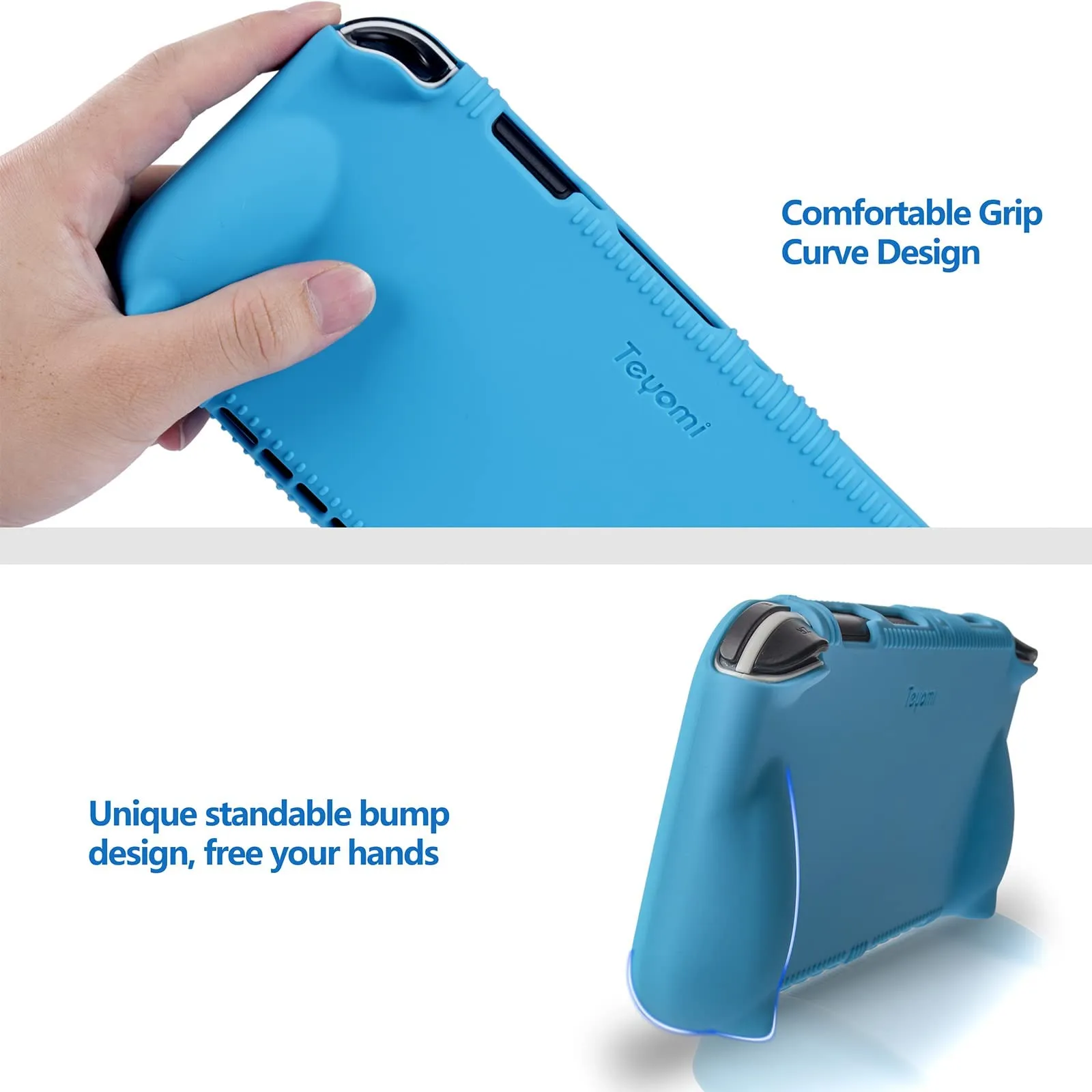 Teyomi Silicone Custodia compatibile con Nintendo Switch OLED modello 2021, Cover Nintendo Switch Oled con protettiva con accessori in vetro temperato, 2 scomparti per carte da gioco (blu) - immagine 3
