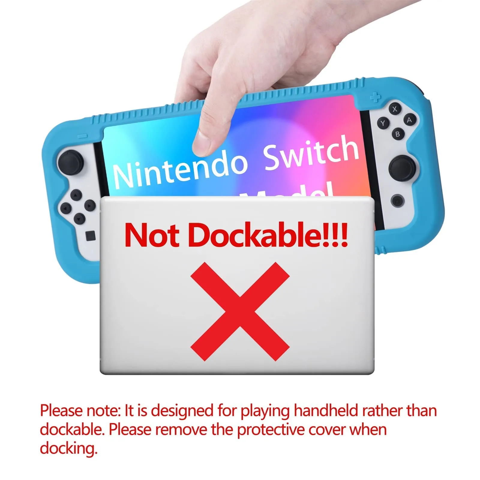 Teyomi Silicone Custodia compatibile con Nintendo Switch OLED modello 2021, Cover Nintendo Switch Oled con protettiva con accessori in vetro temperato, 2 scomparti per carte da gioco (blu) - immagine 8