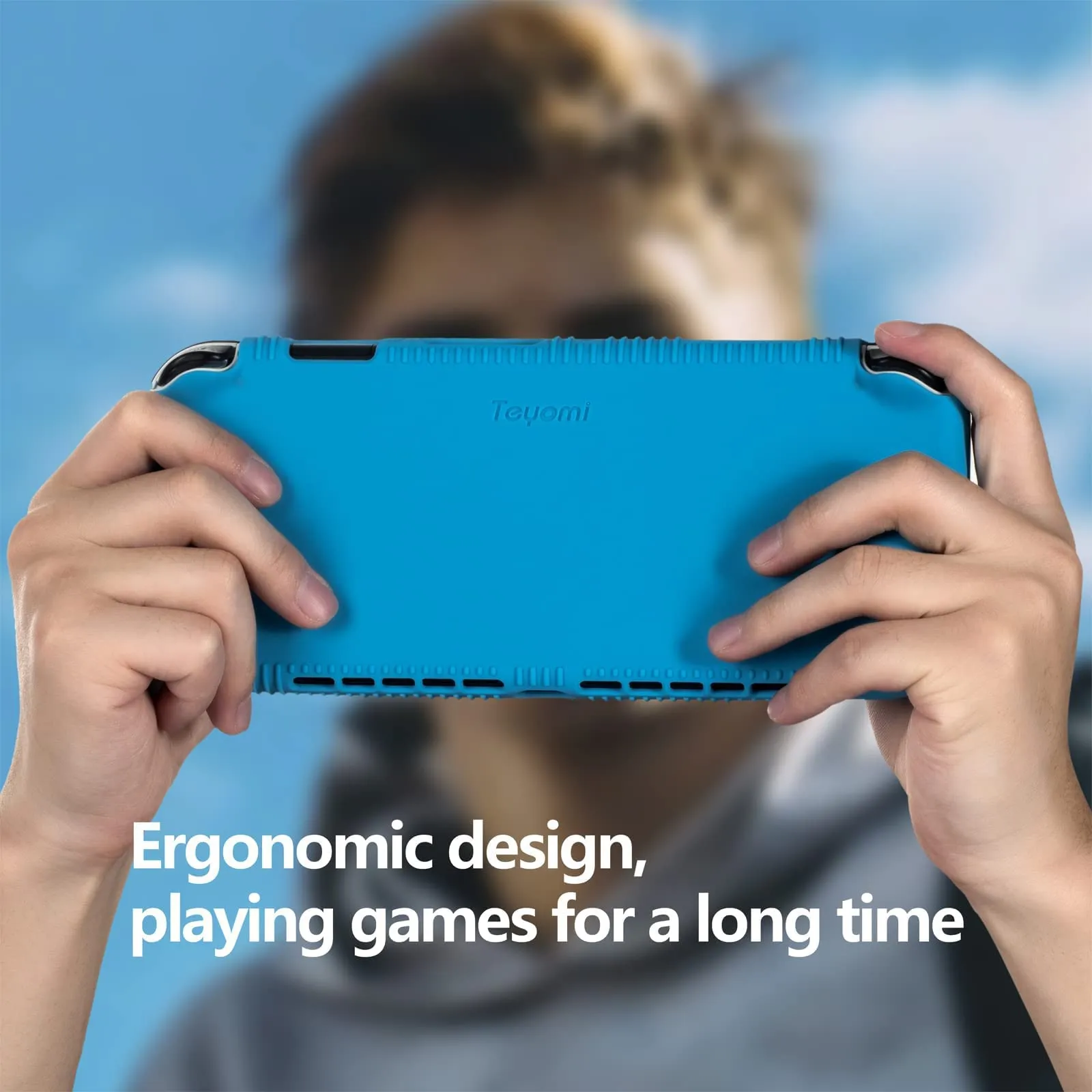 Teyomi Silicone Custodia compatibile con Nintendo Switch OLED modello 2021, Cover Nintendo Switch Oled con protettiva con accessori in vetro temperato, 2 scomparti per carte da gioco (blu) - immagine 9
