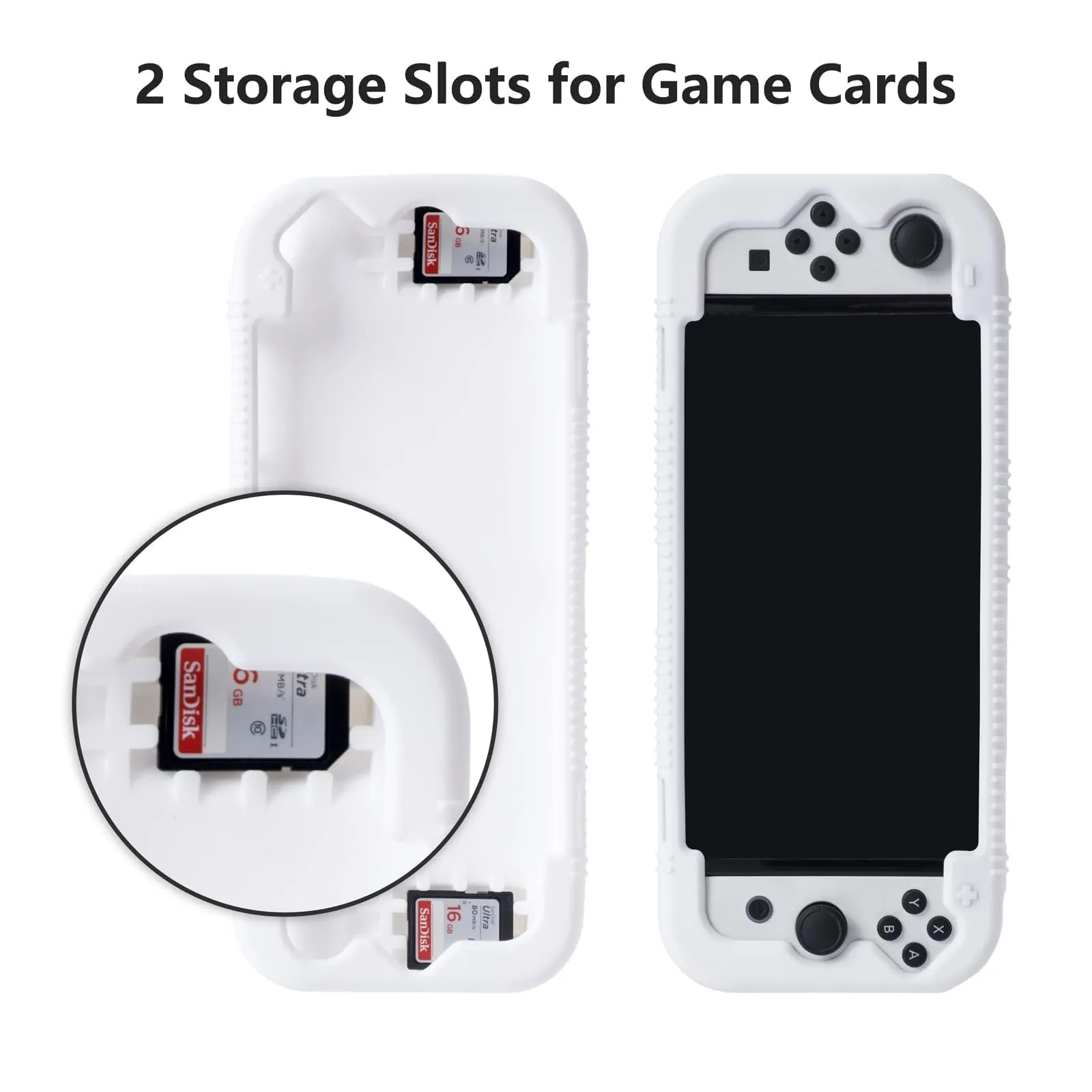 Teyomi Silicone Custodia compatibile con Nintendo Switch OLED modello 2021, Cover Nintendo Switch Oled con protettiva con accessori in vetro temperato, 2 scomparti per carte da gioco (bianco) - immagine 5