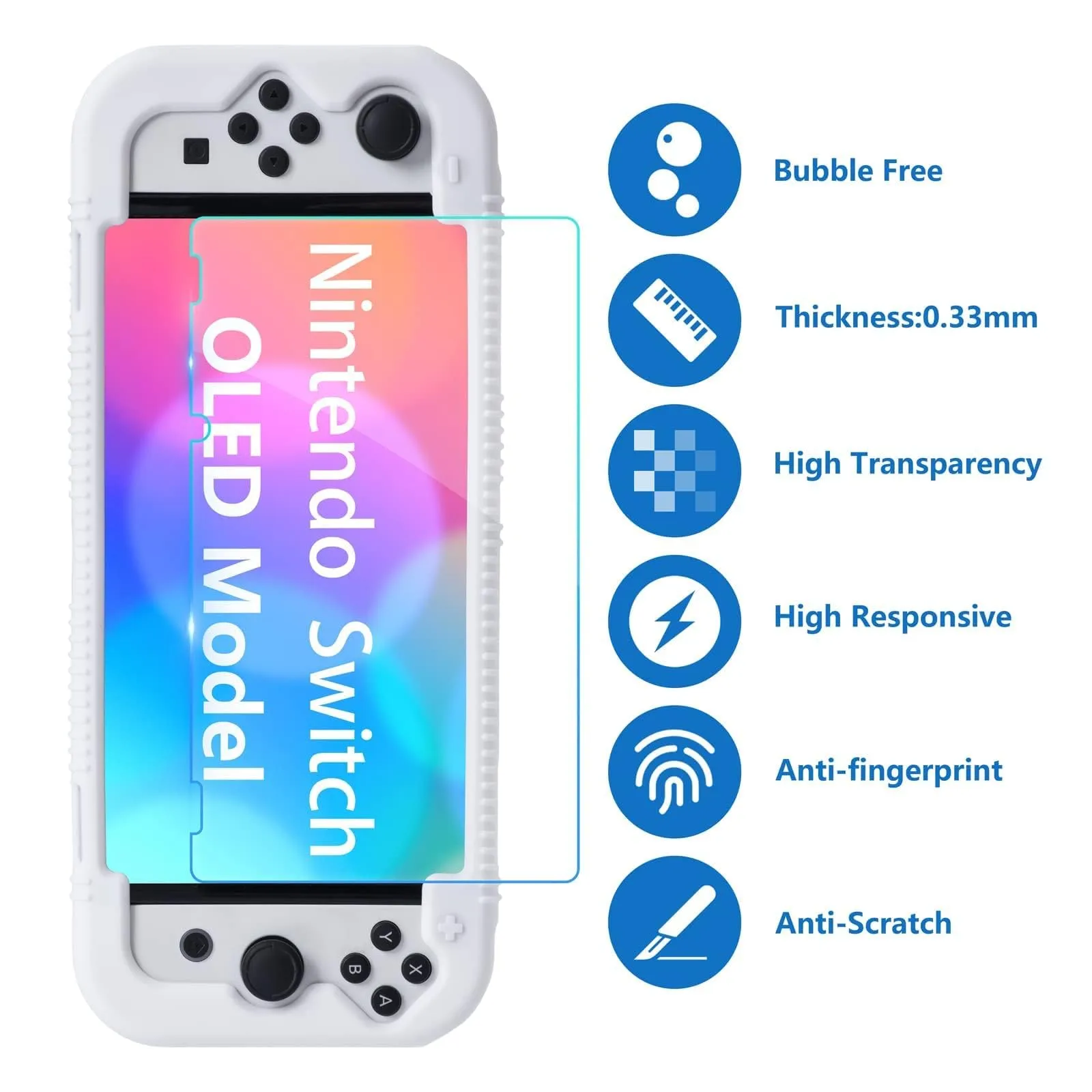 Teyomi Silicone Custodia compatibile con Nintendo Switch OLED modello 2021, Cover Nintendo Switch Oled con protettiva con accessori in vetro temperato, 2 scomparti per carte da gioco (bianco) - immagine 7