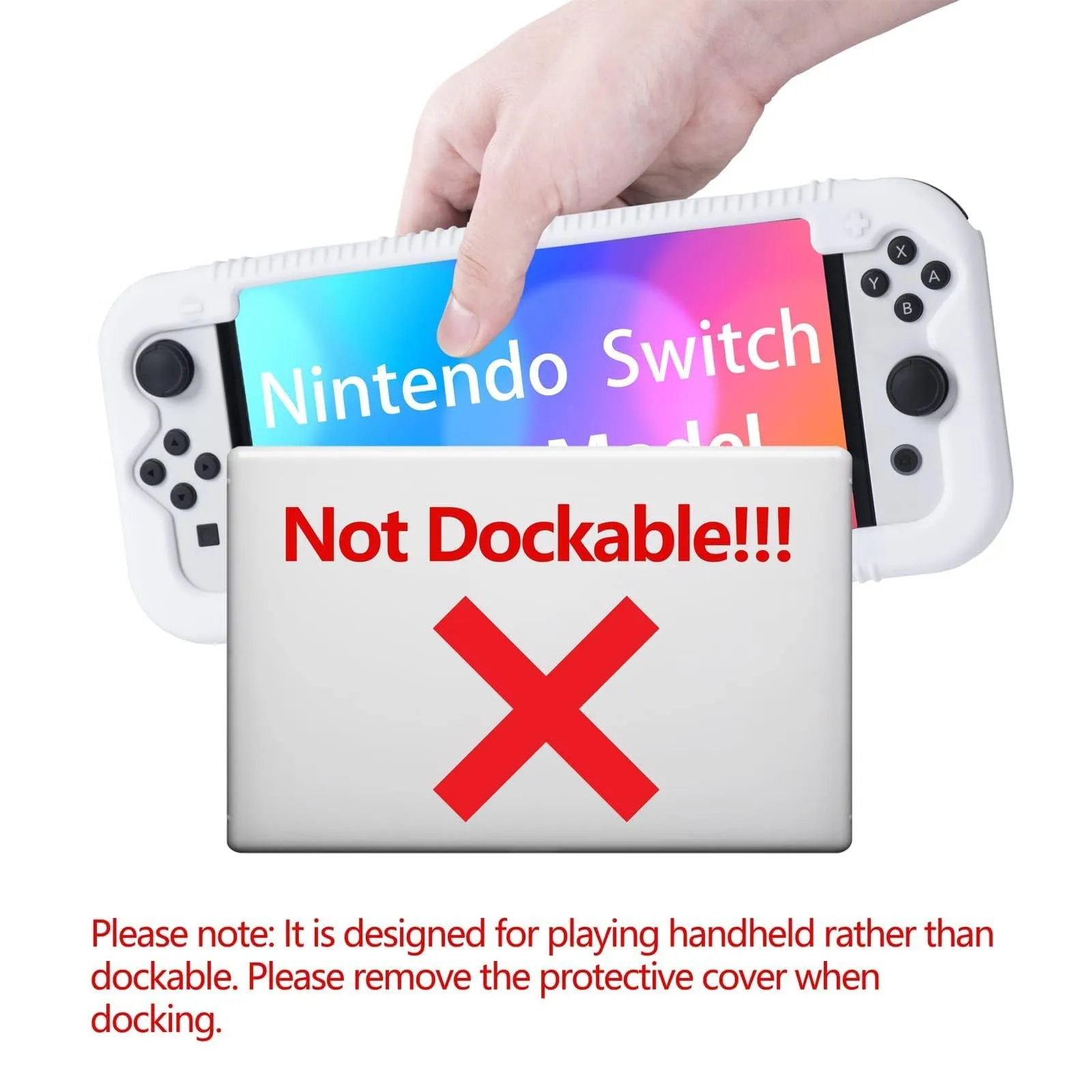 Teyomi Silicone Custodia compatibile con Nintendo Switch OLED modello 2021, Cover Nintendo Switch Oled con protettiva con accessori in vetro temperato, 2 scomparti per carte da gioco (bianco) - immagine 8
