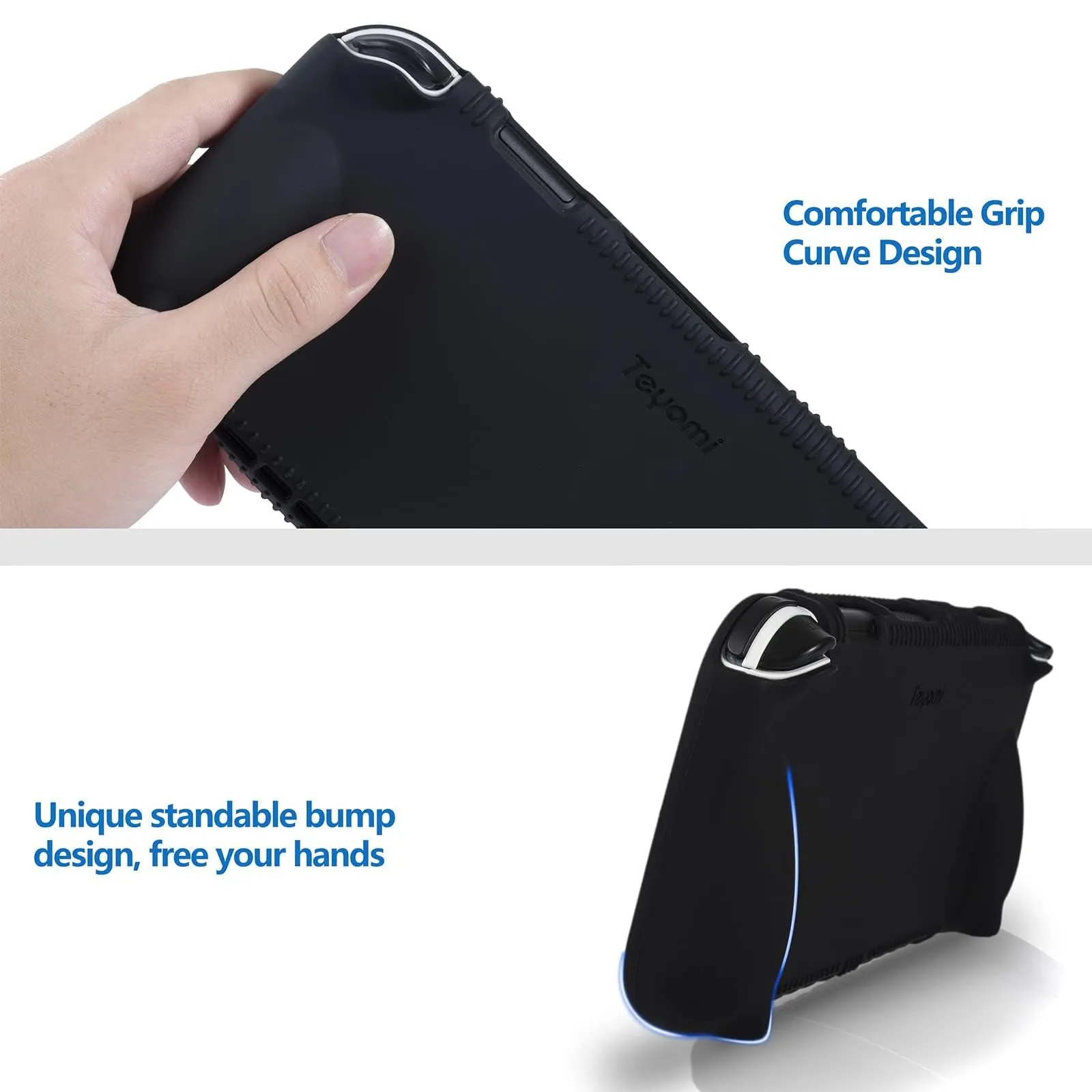 Teyomi Silicone Custodia compatibile con Nintendo Switch OLED modello 2021, Cover Nintendo Switch Oled con protettiva con accessori in vetro temperato, 2 scomparti per carte da gioco (nero) - immagine 4