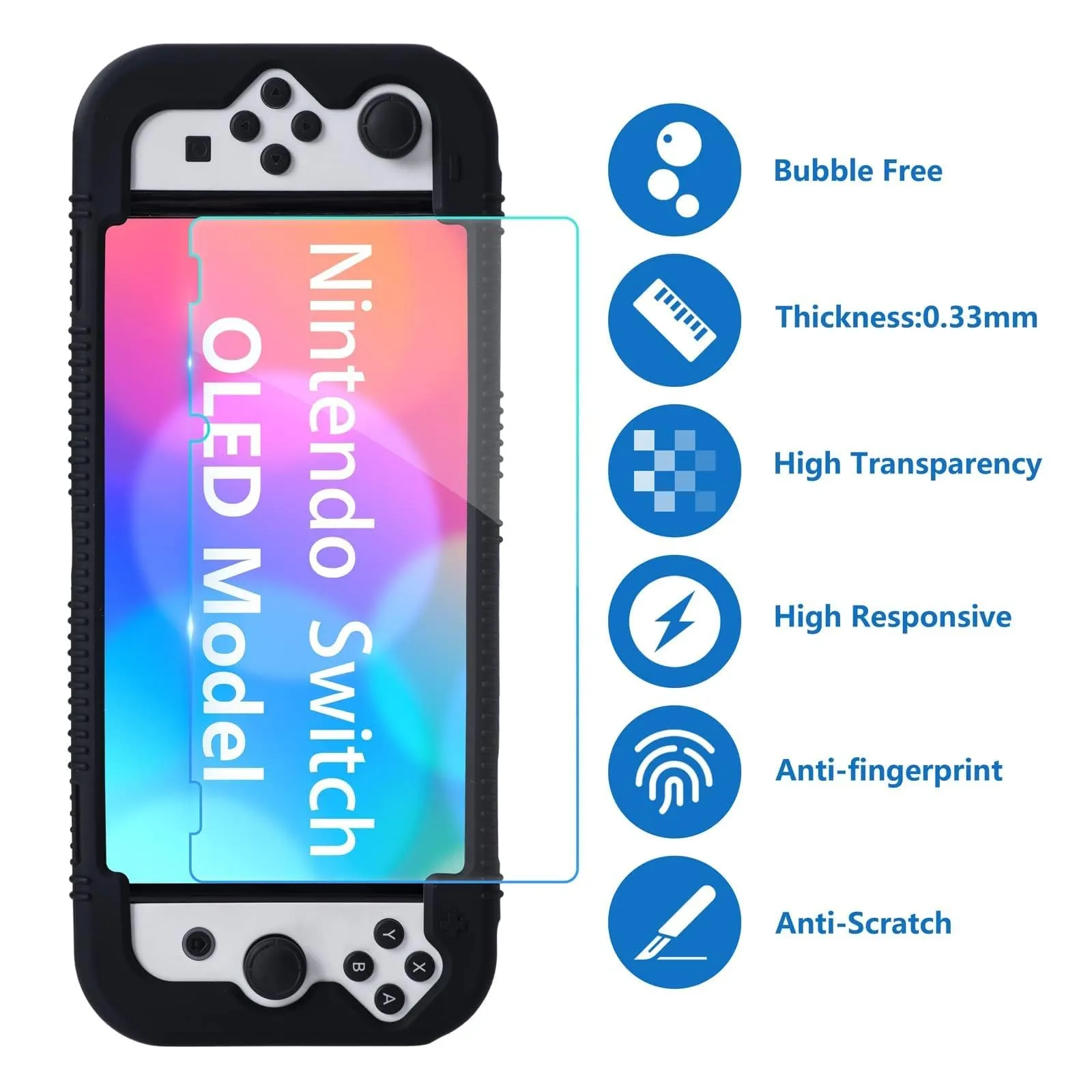 Teyomi Silicone Custodia compatibile con Nintendo Switch OLED modello 2021, Cover Nintendo Switch Oled con protettiva con accessori in vetro temperato, 2 scomparti per carte da gioco (nero) - immagine 7