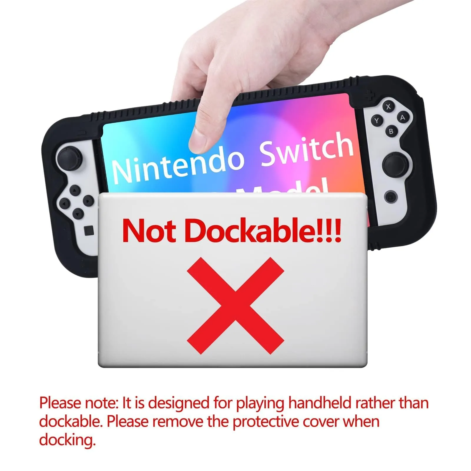 Teyomi Silicone Custodia compatibile con Nintendo Switch OLED modello 2021, Cover Nintendo Switch Oled con protettiva con accessori in vetro temperato, 2 scomparti per carte da gioco (nero) - immagine 8