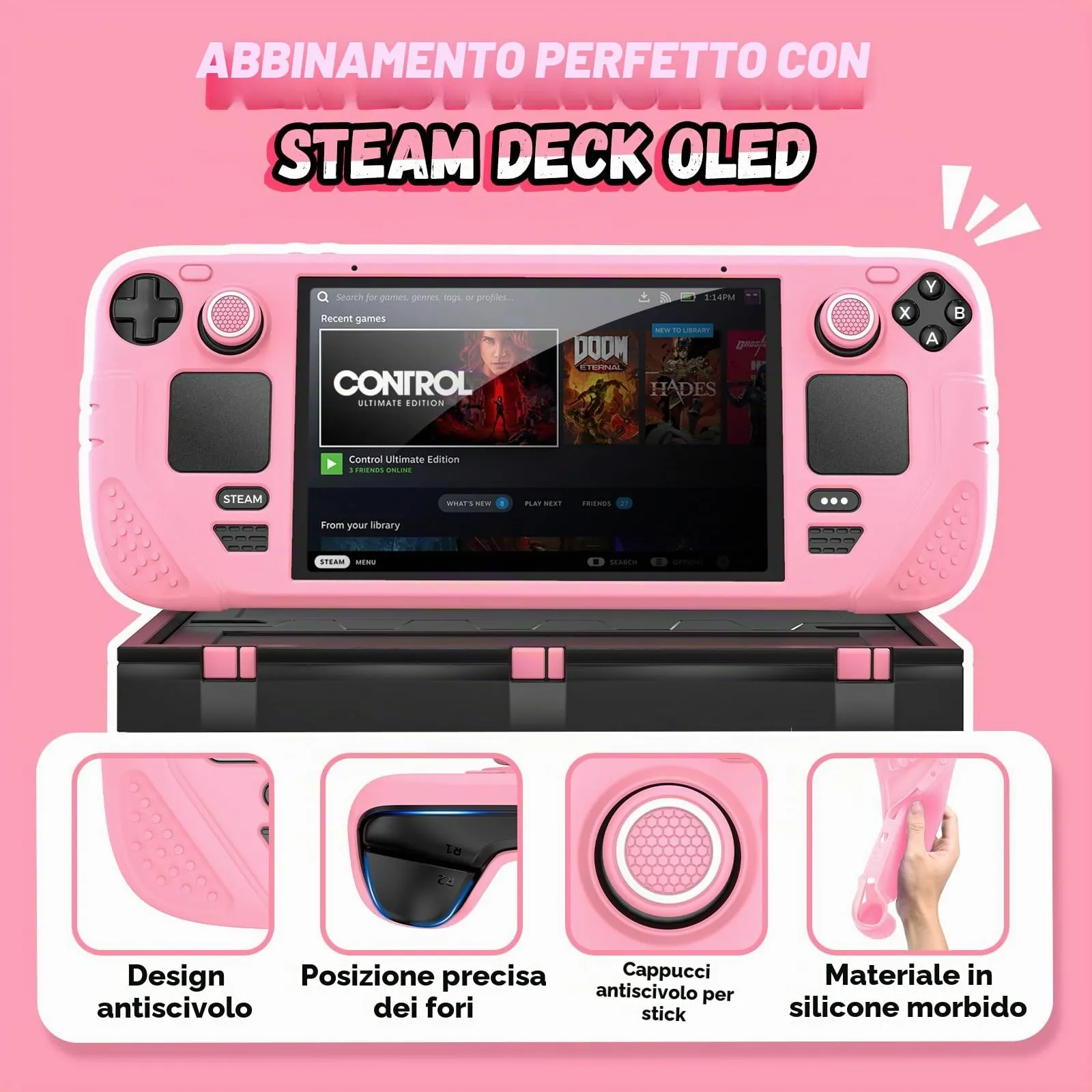 IINE - Custodia protettiva per scrivania a vapore, in silicone, 9 in 1, con protezione antigraffio, set di accessori per la piattaforma a vapore, colore: Rosa - immagine 4