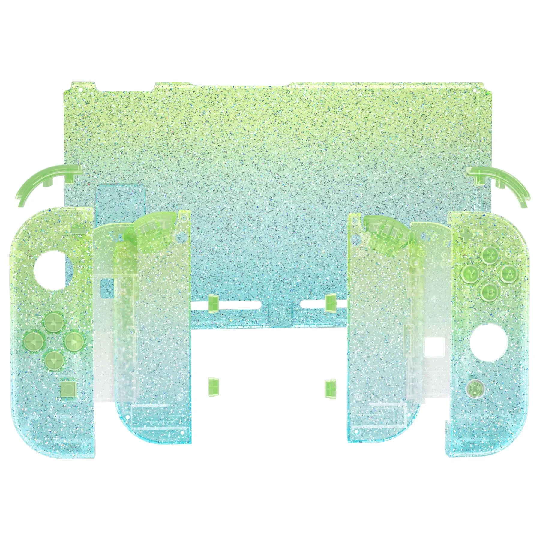 eXtremeRate Custodia Tasti Ricambio per Nintendo Switch,Cover Scocca Pulsanti Kit DIY per Joycon,Senza Controller e Console-Trasparente Glitterato Verde Blu - immagine 3