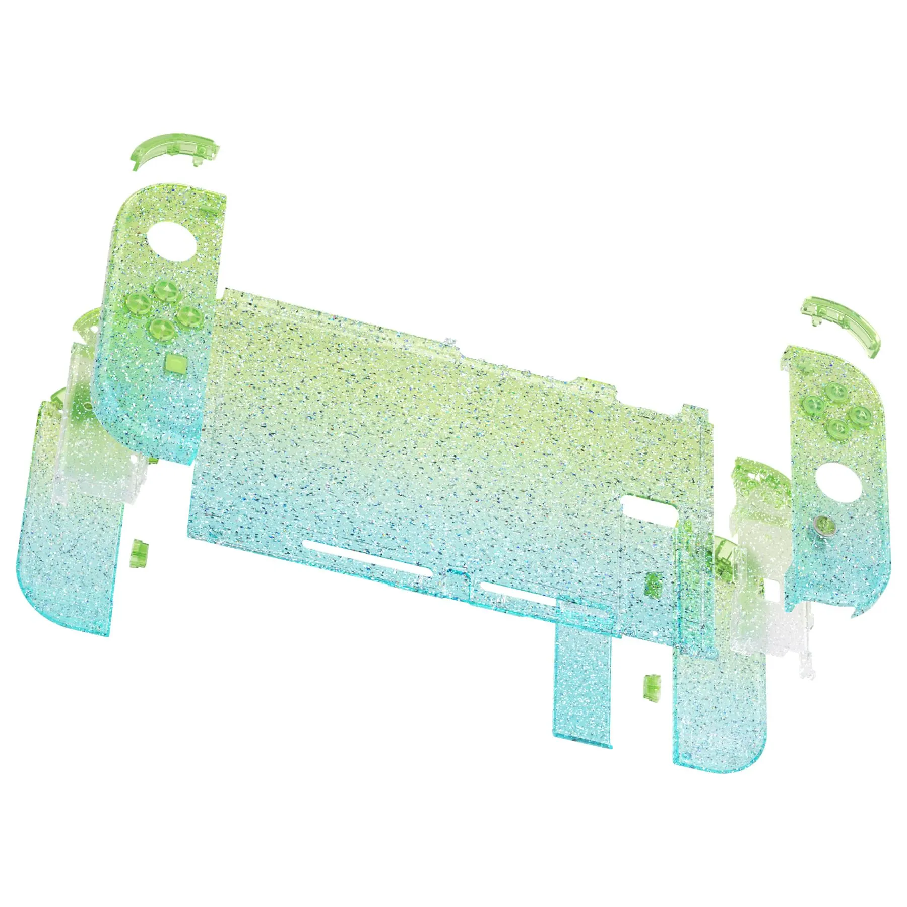 eXtremeRate Custodia Tasti Ricambio per Nintendo Switch,Cover Scocca Pulsanti Kit DIY per Joycon,Senza Controller e Console-Trasparente Glitterato Verde Blu - immagine 4