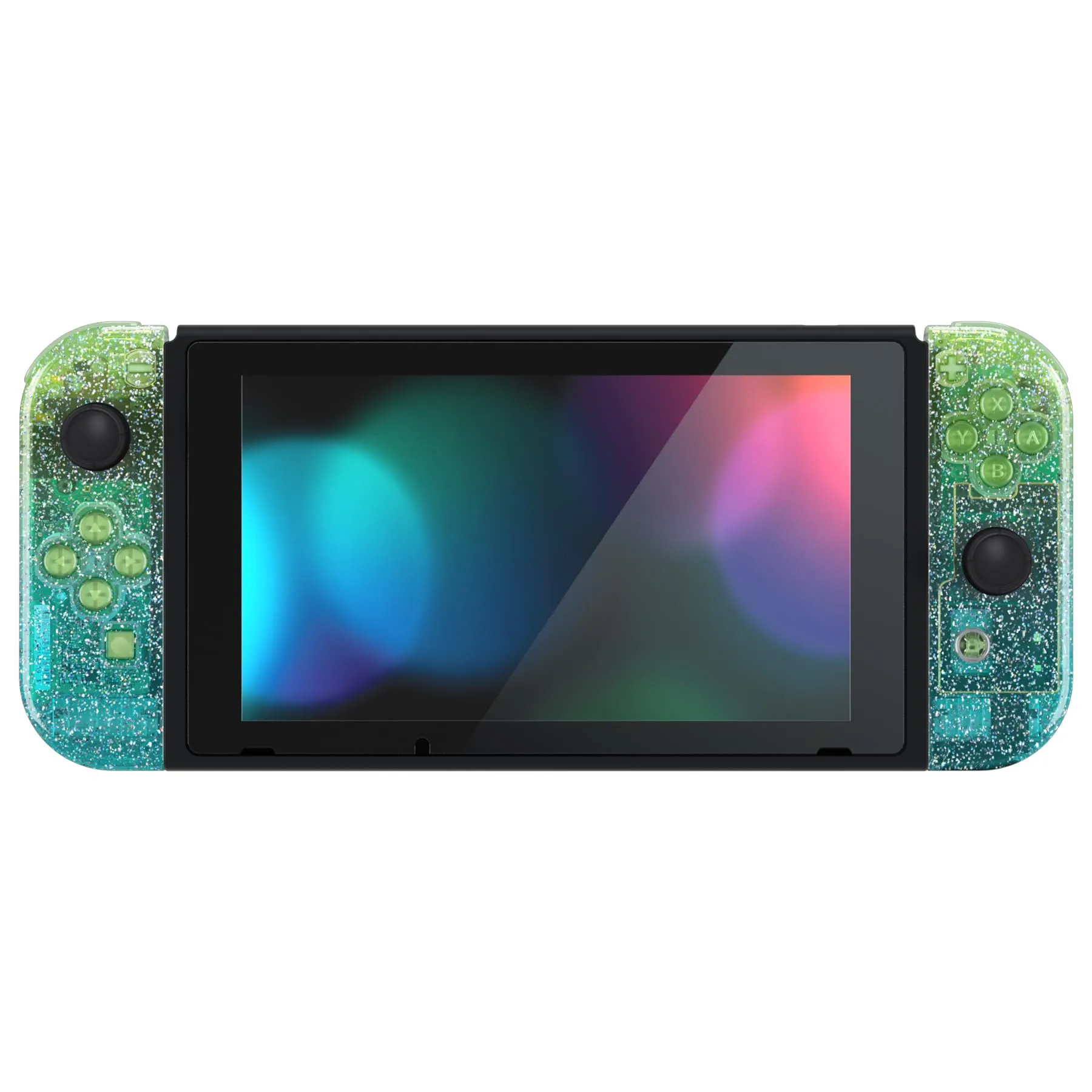 eXtremeRate Custodia Tasti Ricambio per Nintendo Switch,Cover Scocca Pulsanti Kit DIY per Joycon,Senza Controller e Console-Trasparente Glitterato Verde Blu - immagine 5