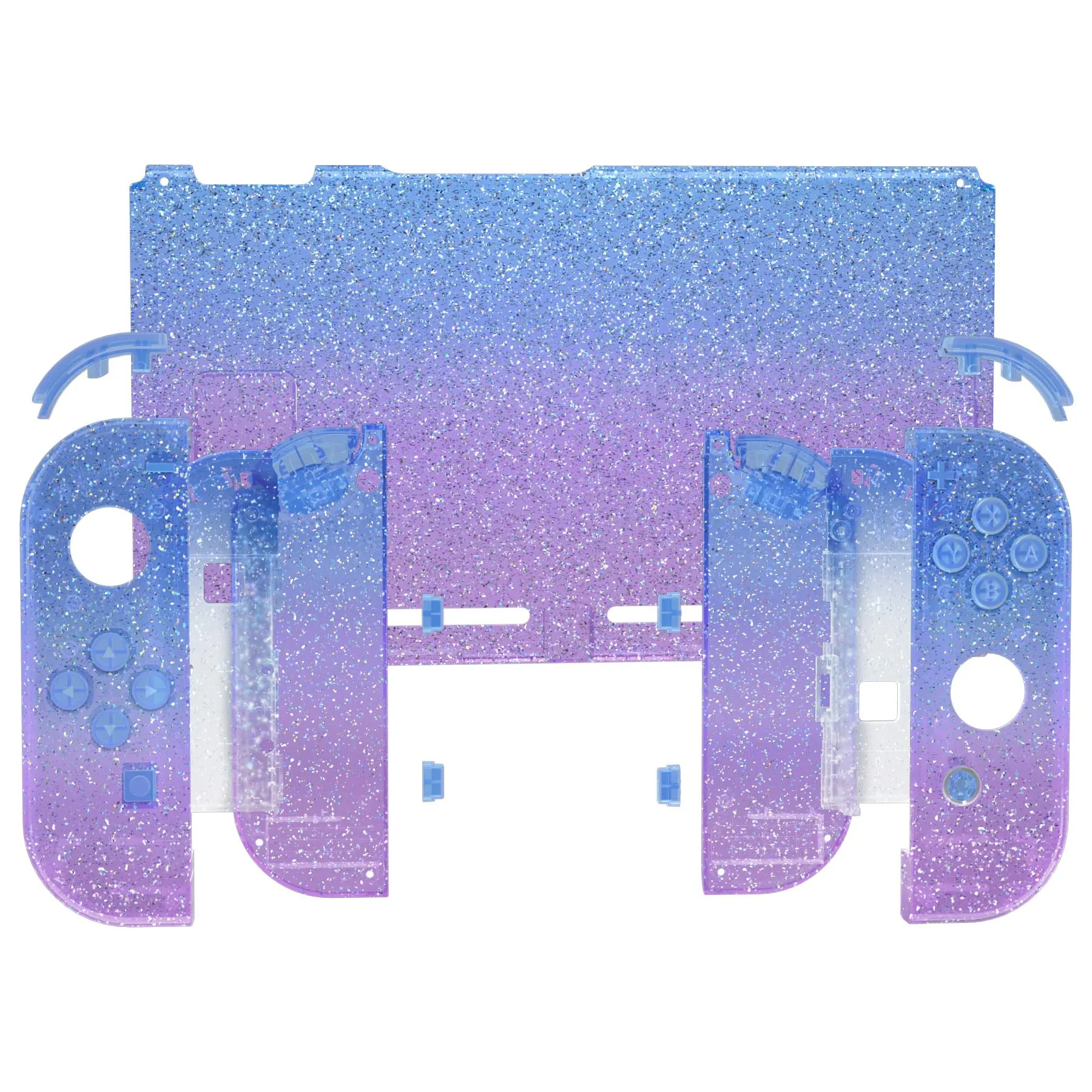eXtremeRate Custodia Tasti Ricambio per Nintendo Switch,Cover Scocca Pulsanti Kit DIY per Joycon,Senza Controller e Console-Trasparente Glitterato Blu Viola - immagine 2