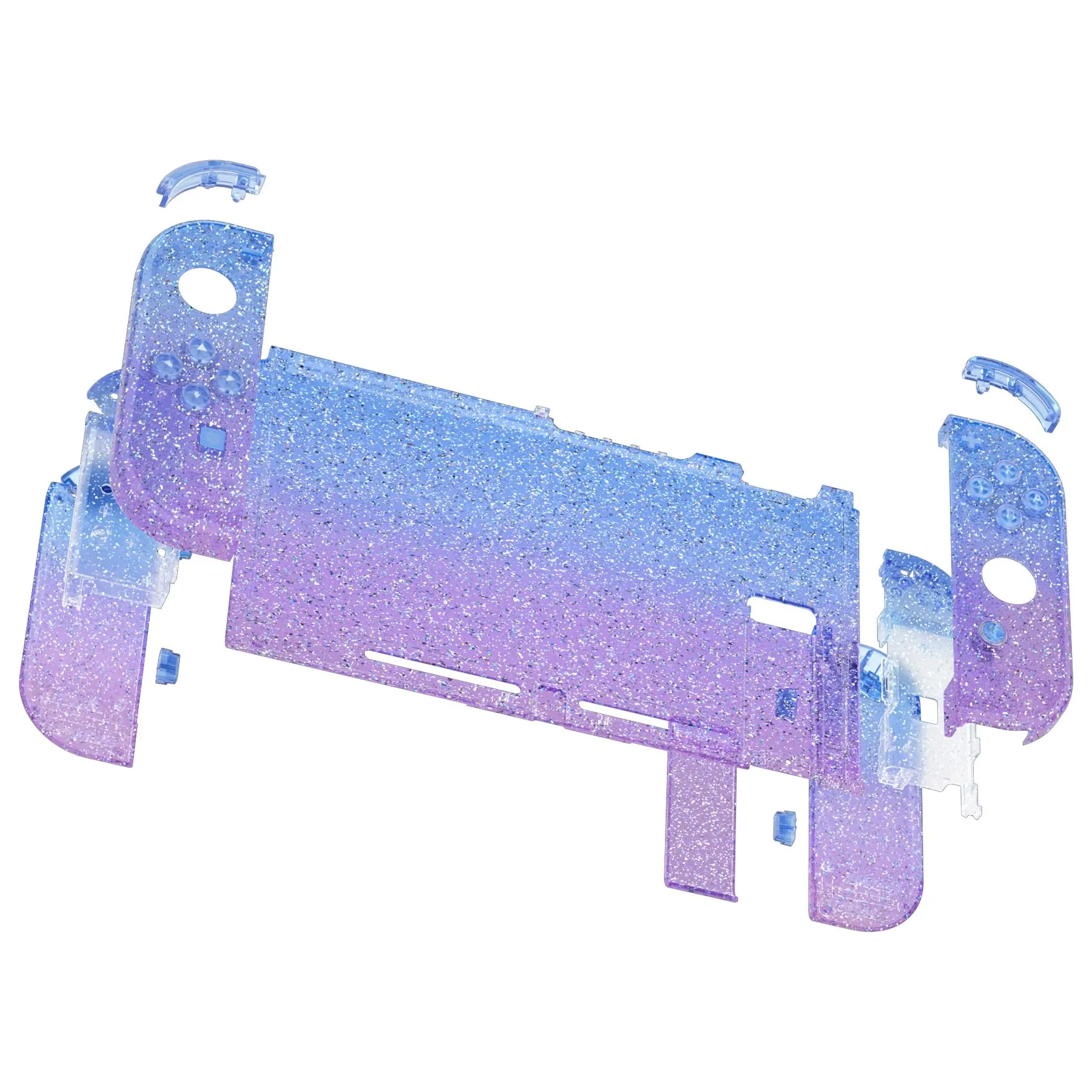 eXtremeRate Custodia Tasti Ricambio per Nintendo Switch,Cover Scocca Pulsanti Kit DIY per Joycon,Senza Controller e Console-Trasparente Glitterato Blu Viola - immagine 3
