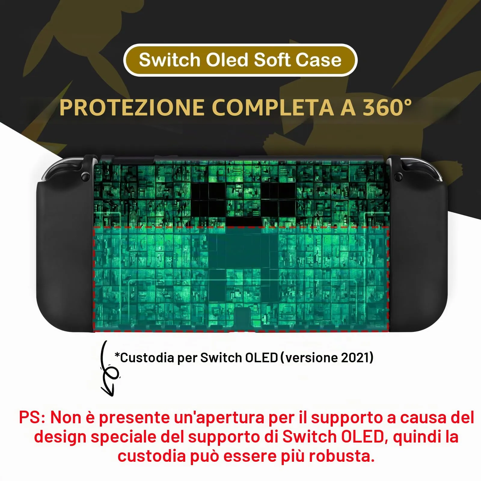 DLseego Custodia Compatibile con Switch OLED 2021 Edition, Morbida Dockable Custodia Switch OLED con 4 Copri levette analogiche, resistente ai graffi e all'assorbimento degli urti, Il mio mondo - immagine 3