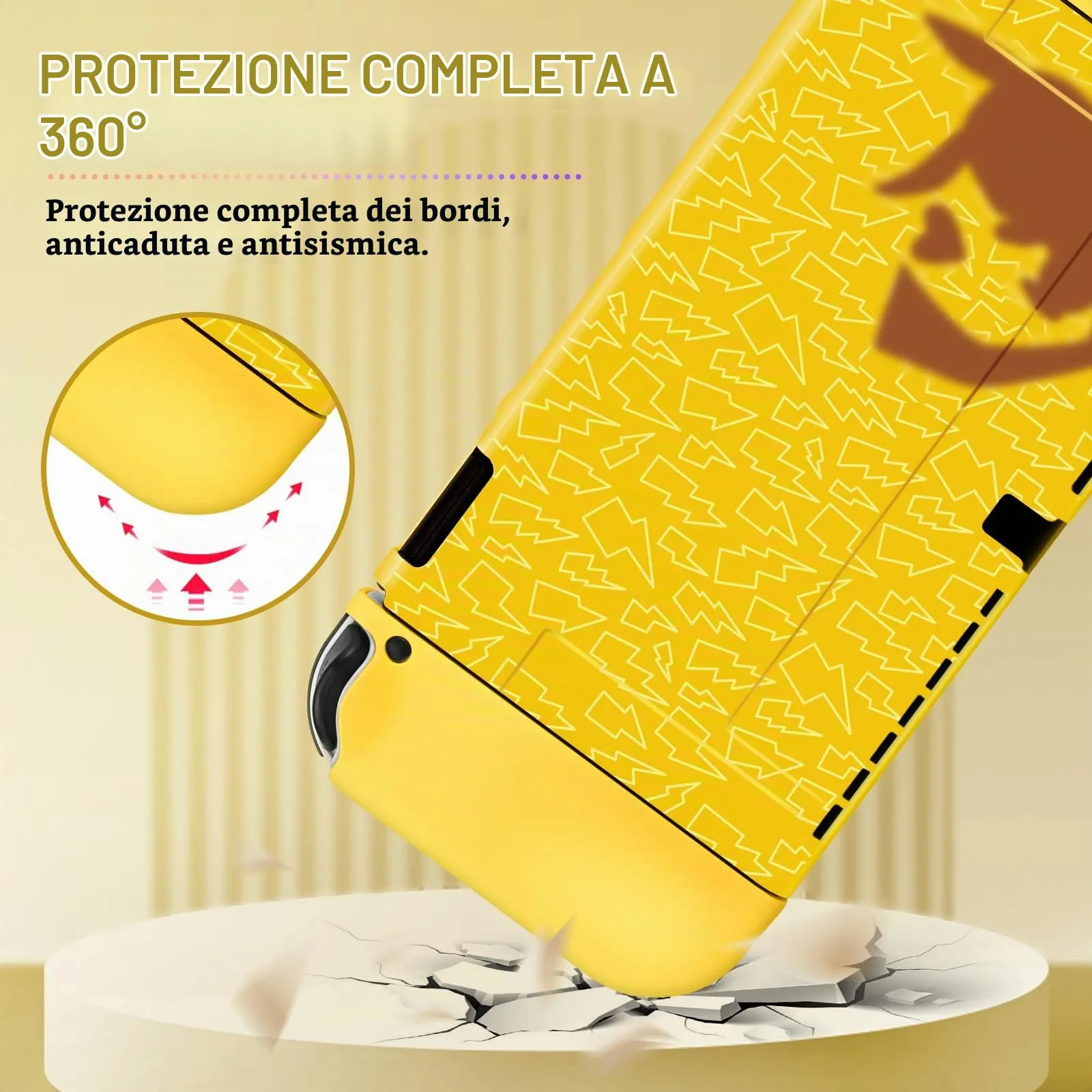 DLseego Custodia Compatibile con Switch OLED 2021 Edition, Morbida Dockable Custodia Switch OLED con 4 Copri levette analogiche, resistente ai graffi e all'assorbimento degli urti,Pika genio - immagine 2