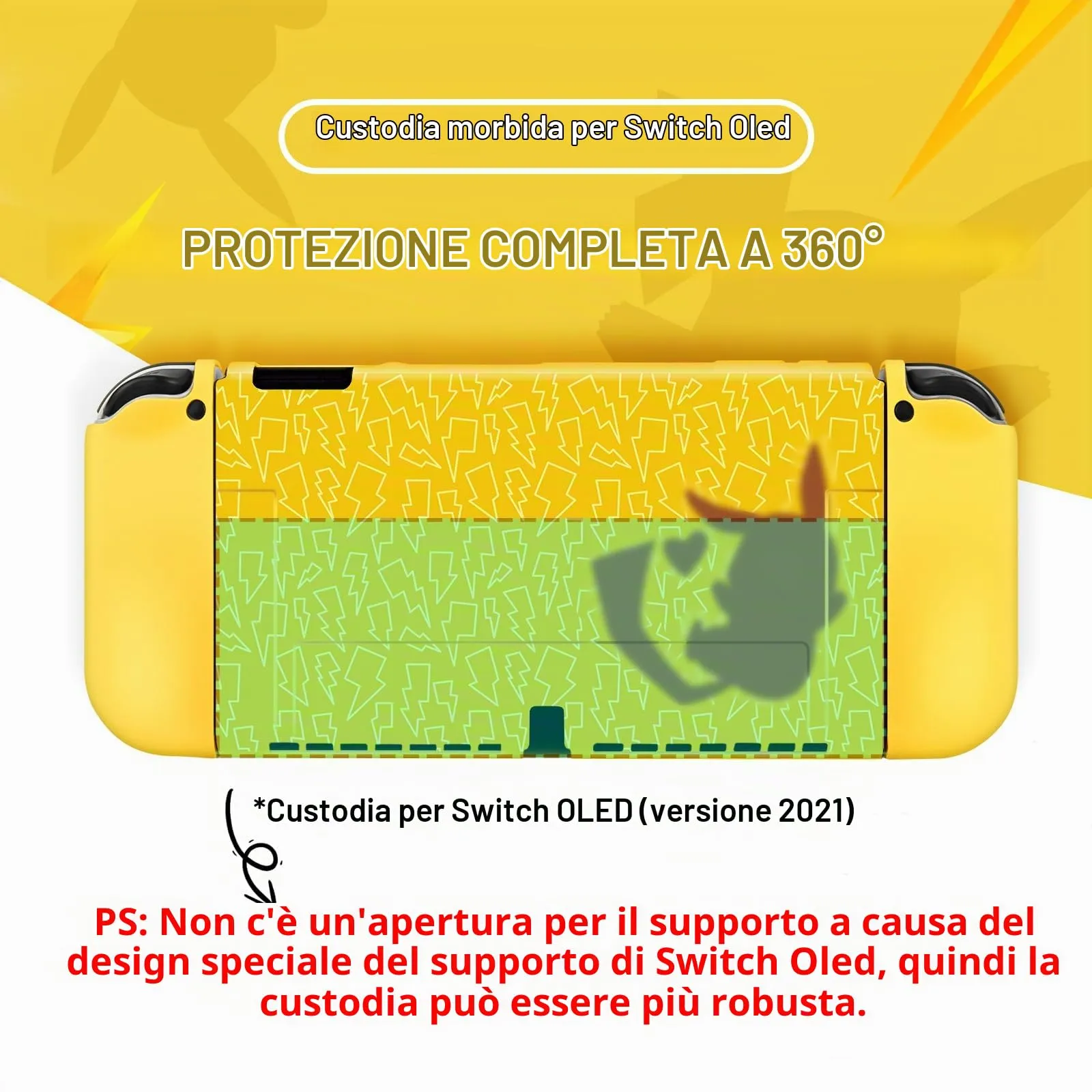 DLseego Custodia Compatibile con Switch OLED 2021 Edition, Morbida Dockable Custodia Switch OLED con 4 Copri levette analogiche, resistente ai graffi e all'assorbimento degli urti,Pika genio - immagine 3