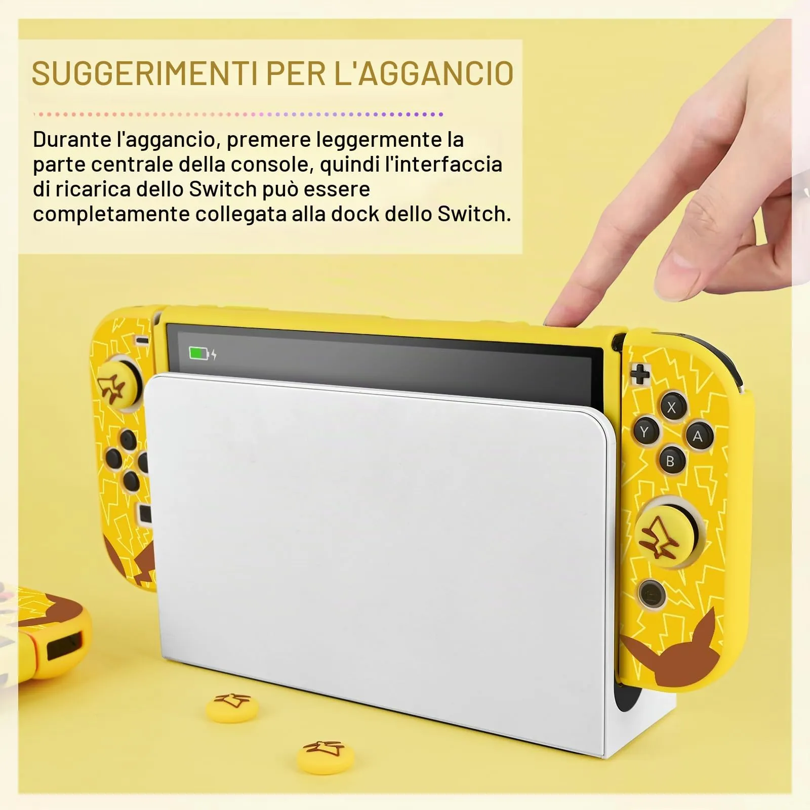 DLseego Custodia Compatibile con Switch OLED 2021 Edition, Morbida Dockable Custodia Switch OLED con 4 Copri levette analogiche, resistente ai graffi e all'assorbimento degli urti,Pika genio - immagine 4