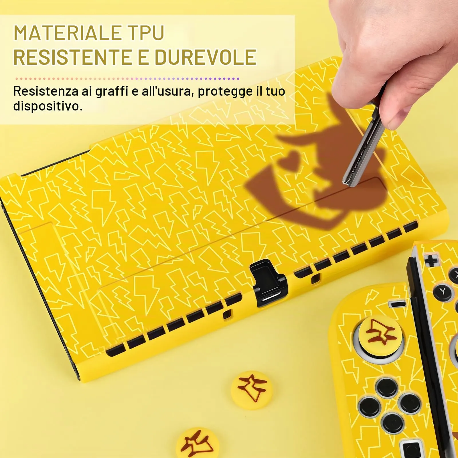 DLseego Custodia Compatibile con Switch OLED 2021 Edition, Morbida Dockable Custodia Switch OLED con 4 Copri levette analogiche, resistente ai graffi e all'assorbimento degli urti,Pika genio - immagine 5