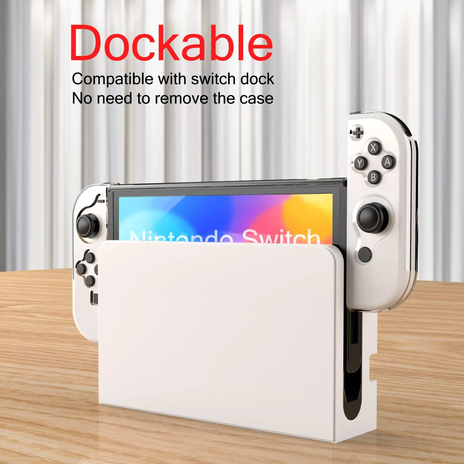 Teyomi Custodie compatibili con Nintendo Switch OLED, Trasparente Cover Compatibile con Switch OLED, Soft TPU Joy-Con Cover Hard PC Dockable Custodia protettiva per Switch OLED con 6 tappi Joystick - immagine 3