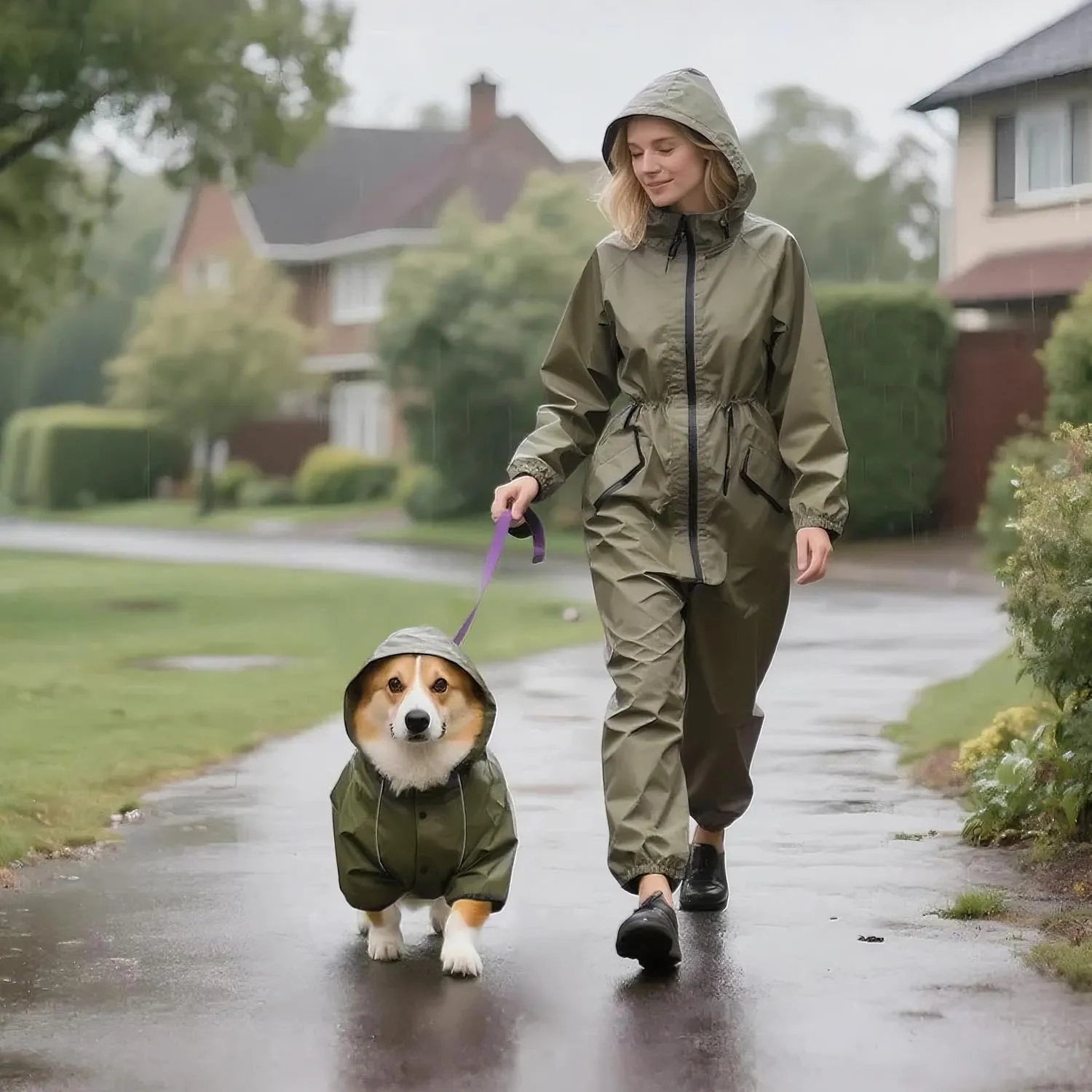 Idepet Impermeabile per cani con cappuccio e foro per collo, poncho impermeabile per pioggia per cani Giacca per pioggia riflettente per cani Felpe con cappuccio antivento - immagine 5