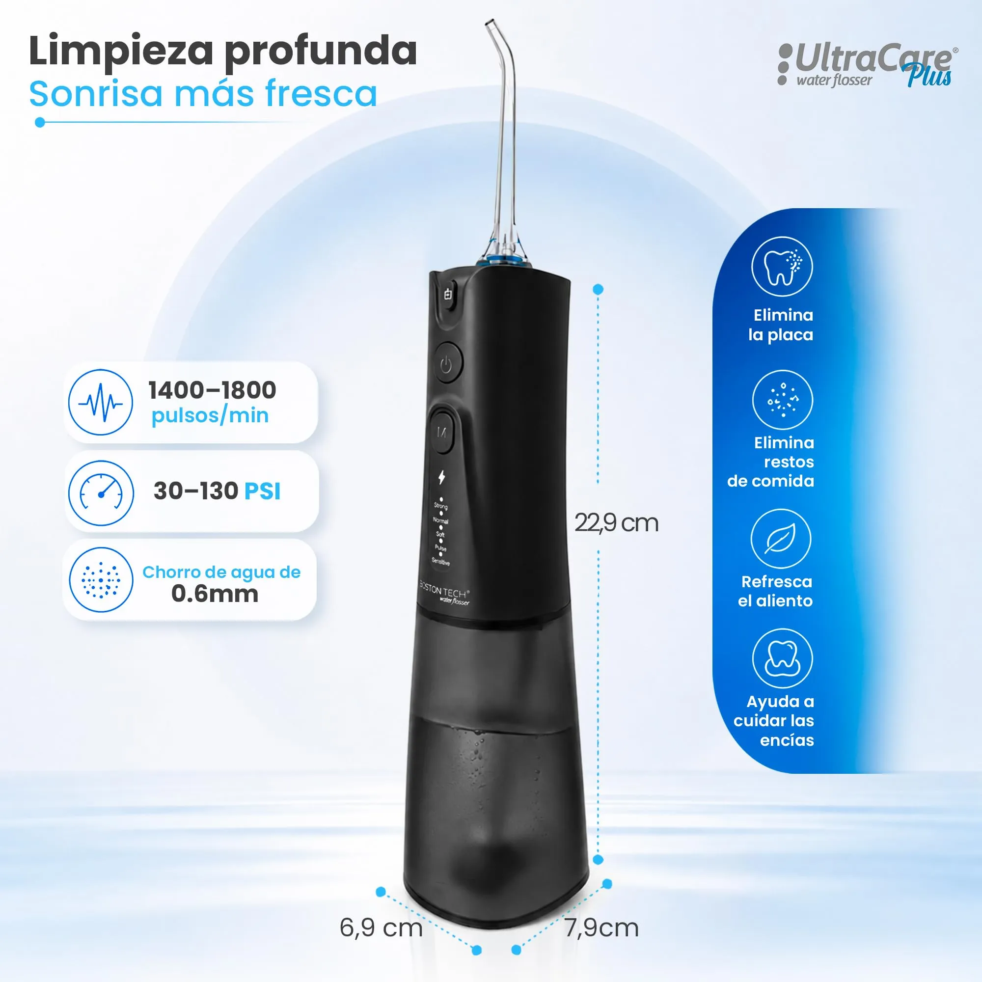 Aquapik UltraCare - Idropulsore orale wireless portatile USB-C, 8 bocchette, serbatoio da 300 ml, IPX7, pulizia interdentale per ortodonzia, protesi e viaggi - immagine 3