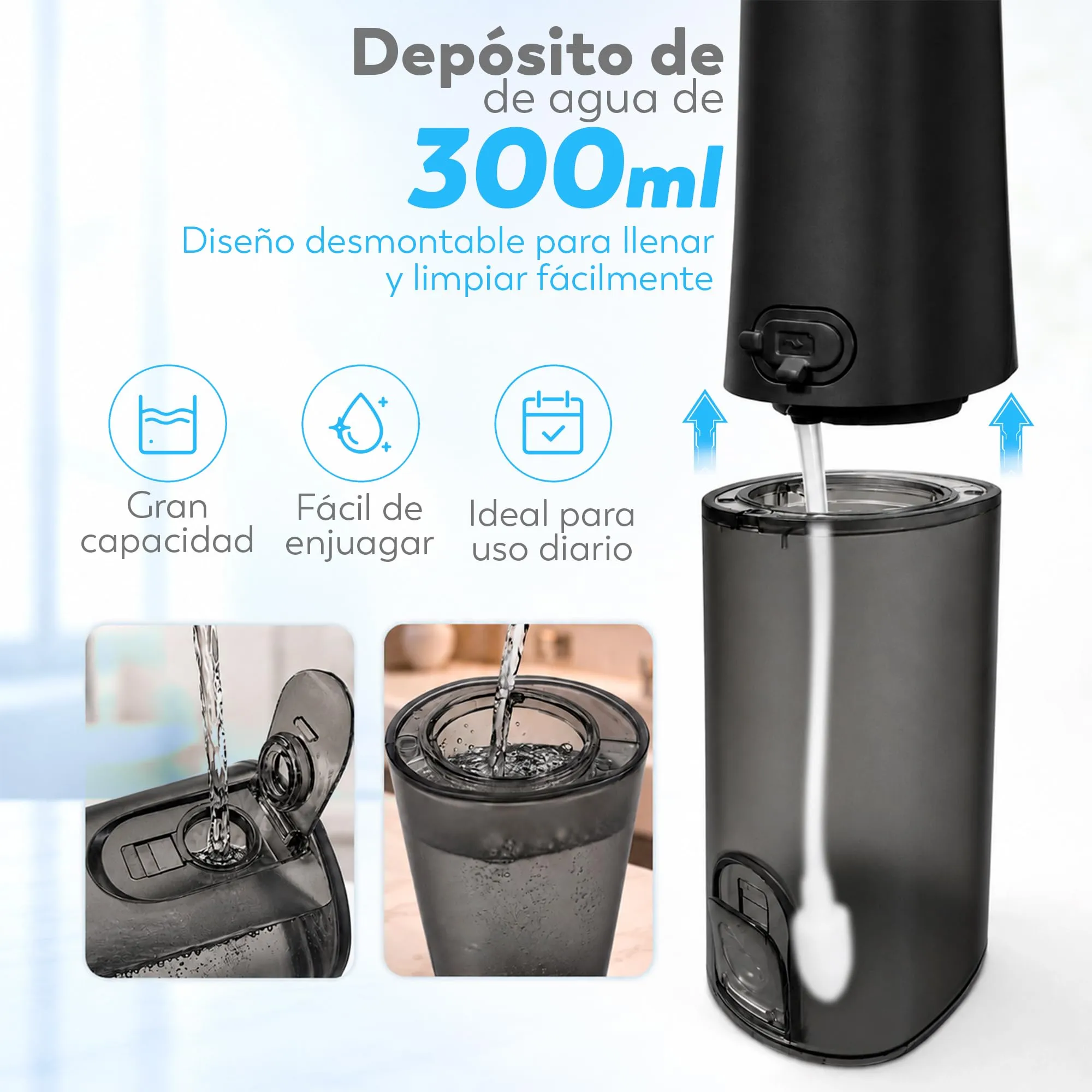 Aquapik UltraCare - Idropulsore orale wireless portatile USB-C, 8 bocchette, serbatoio da 300 ml, IPX7, pulizia interdentale per ortodonzia, protesi e viaggi - immagine 6