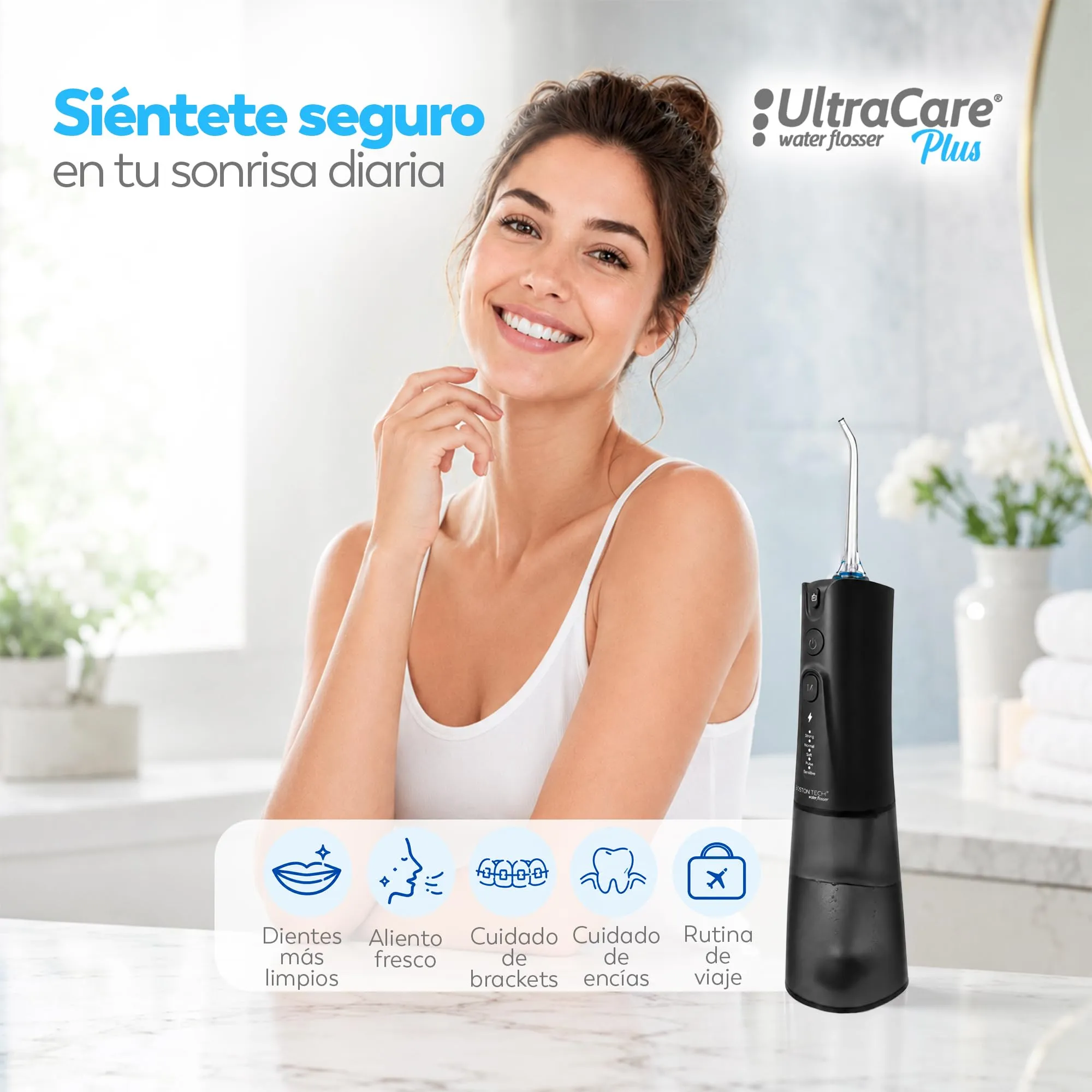 Aquapik UltraCare - Idropulsore orale wireless portatile USB-C, 8 bocchette, serbatoio da 300 ml, IPX7, pulizia interdentale per ortodonzia, protesi e viaggi - immagine 9