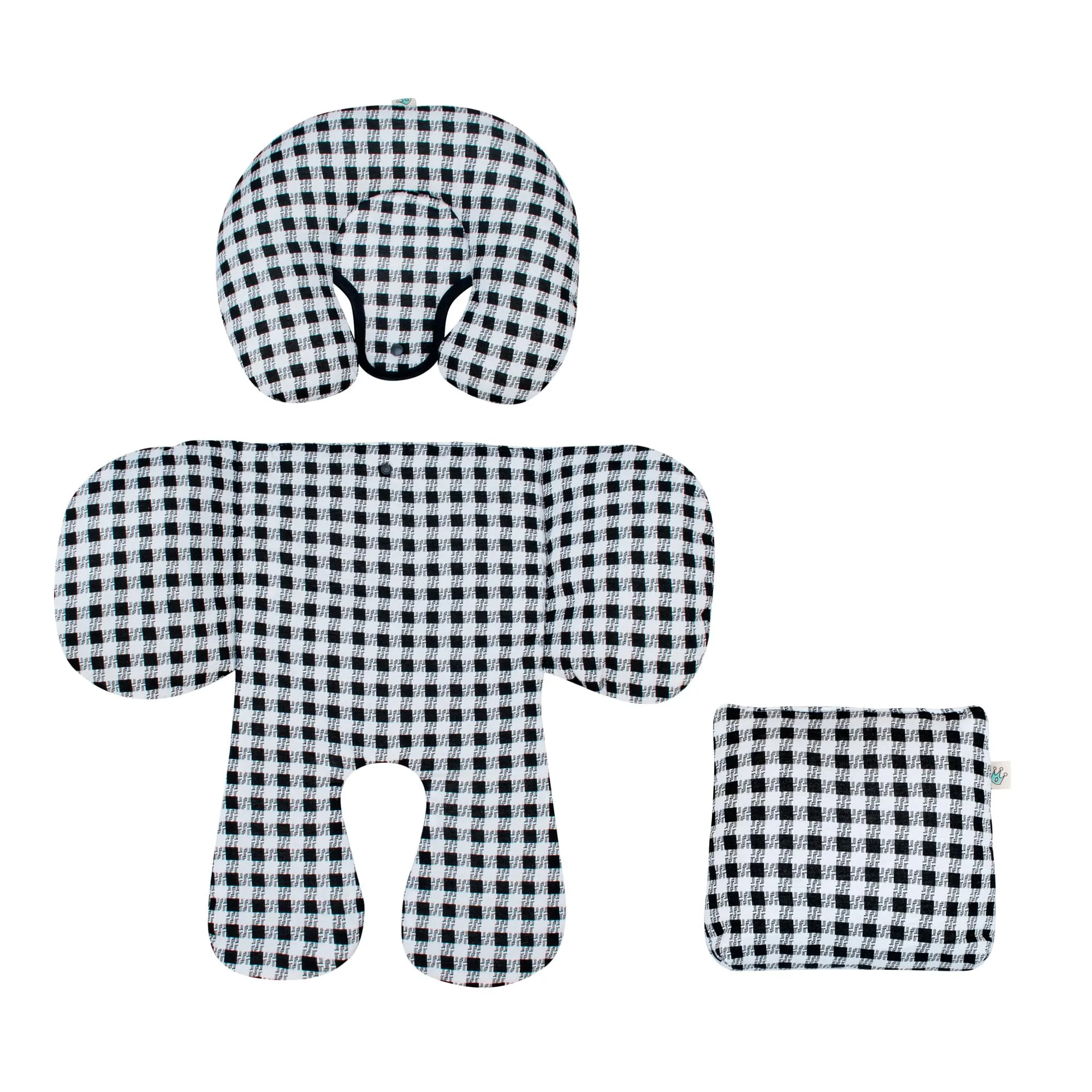 JYOKO KIDS Riduttore Antiallergico universale per Ovetto, Passeggino, Navicella 100% cotone per il sostegno de testa, corpo e schiena (Vichy, 3 Pezzi) - immagine 6