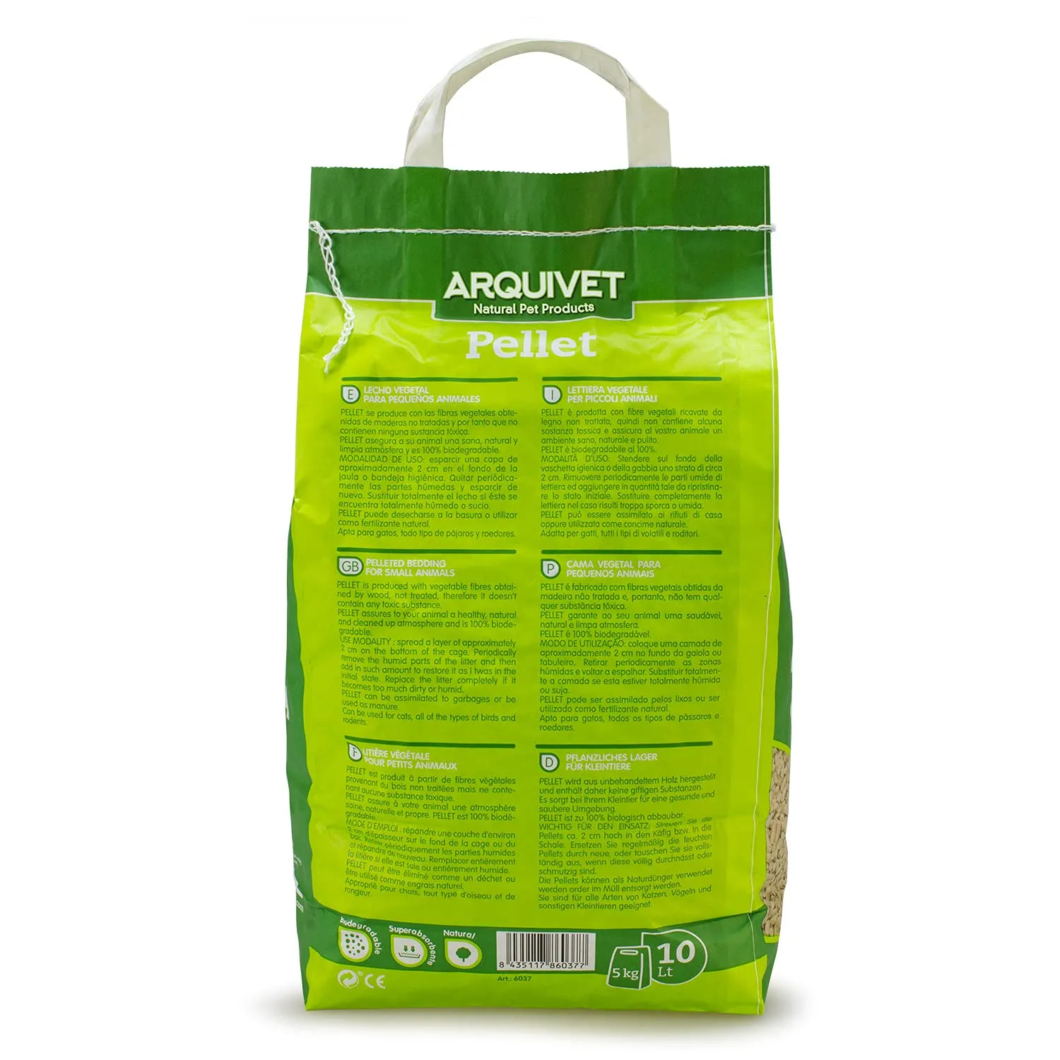 ARQUIVET Pellet - Lettiera igienica naturale, vegetale, biologica per gatti e piccoli roditori mammiferi - Biodegradabile - Assorbe liquidi e cattivi odori - immagine 4