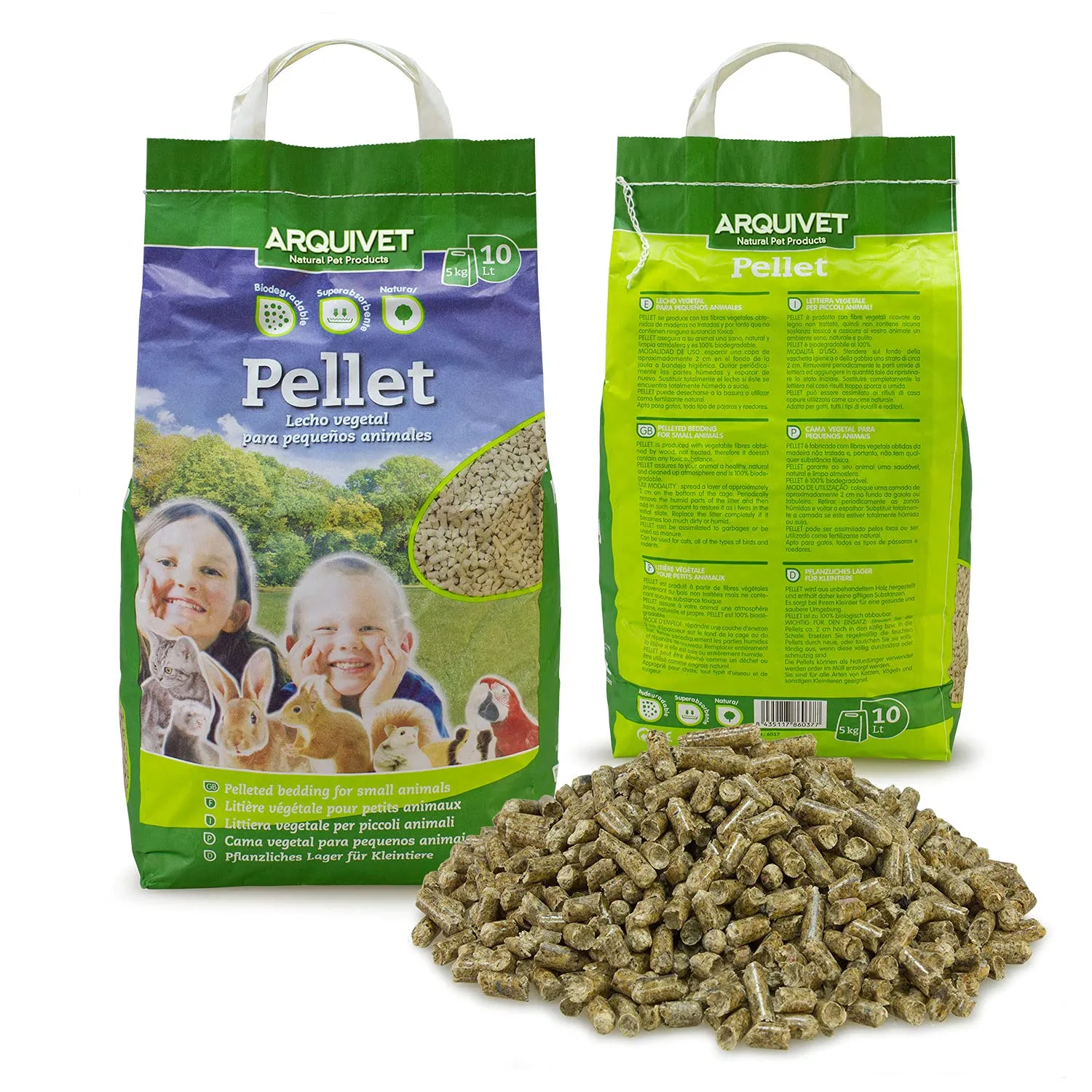 ARQUIVET Pellet - Lettiera igienica naturale, vegetale, biologica per gatti e piccoli roditori mammiferi - Biodegradabile - Assorbe liquidi e cattivi odori - immagine 5