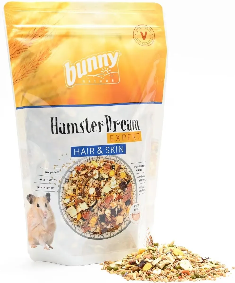 Bunny Nature HamsterDream Expert Hair & Skin – Cibo per criceti per capelli e pelle più sani – Piatto superalimento naturale con speciale miscela di cereali, verdure e vermi della farina – 0,5 kg - immagine 3