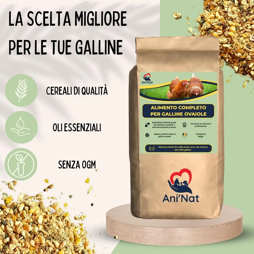 Ani'Nat Mangime per galline ovaiole senza OGM – Con oli essenziali – Miscela grossolanamente macinata – Nutrizione completa per deposizione e vitalità delle galline (5kg) - immagine 2