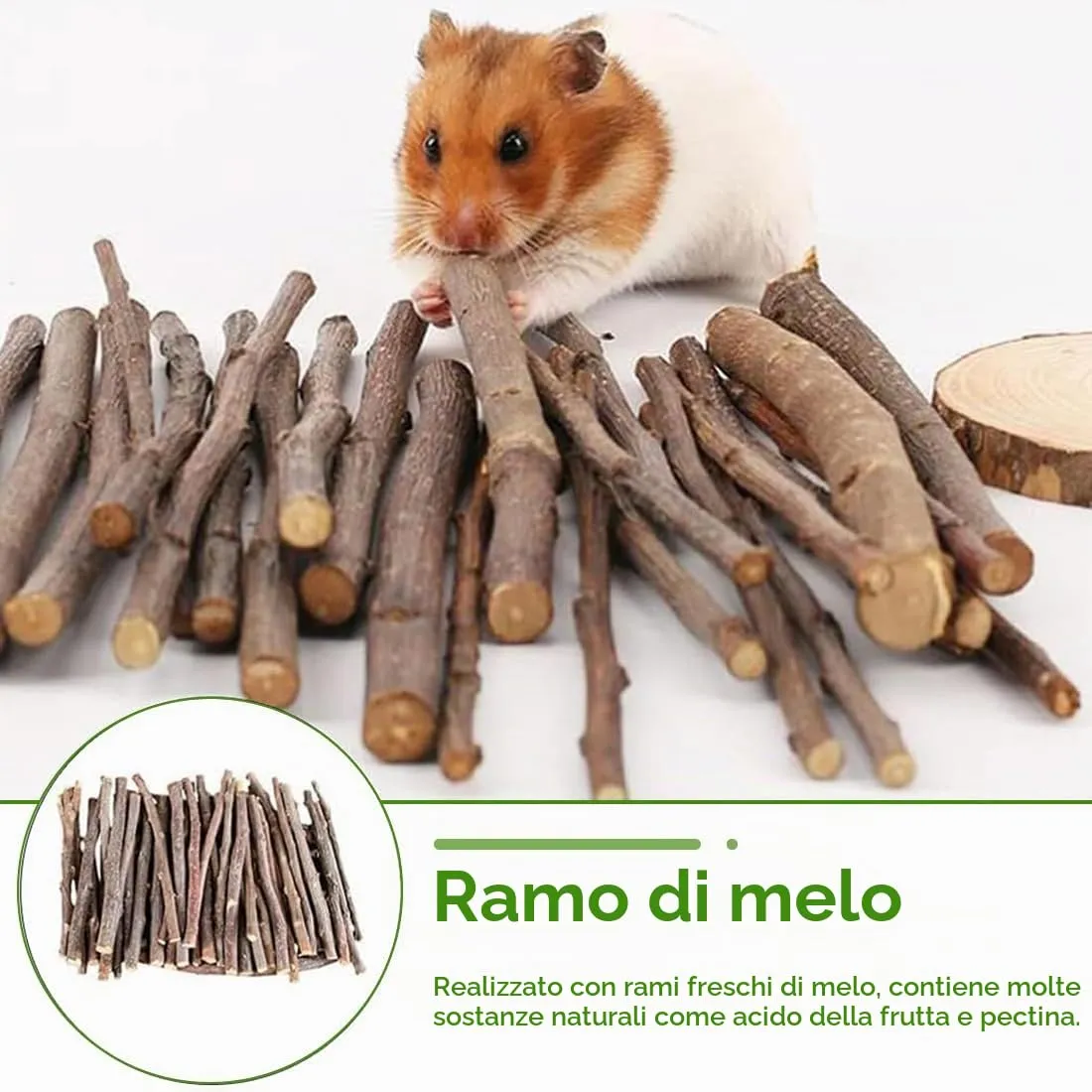 EJRUP 150g Bastoncini di Legno di Mela Naturale per Conigli, Criceti, Cincillà e Porcellini d'India - Ramo di Mela per Digrignare i Denti e Intrattenimento - immagine 2