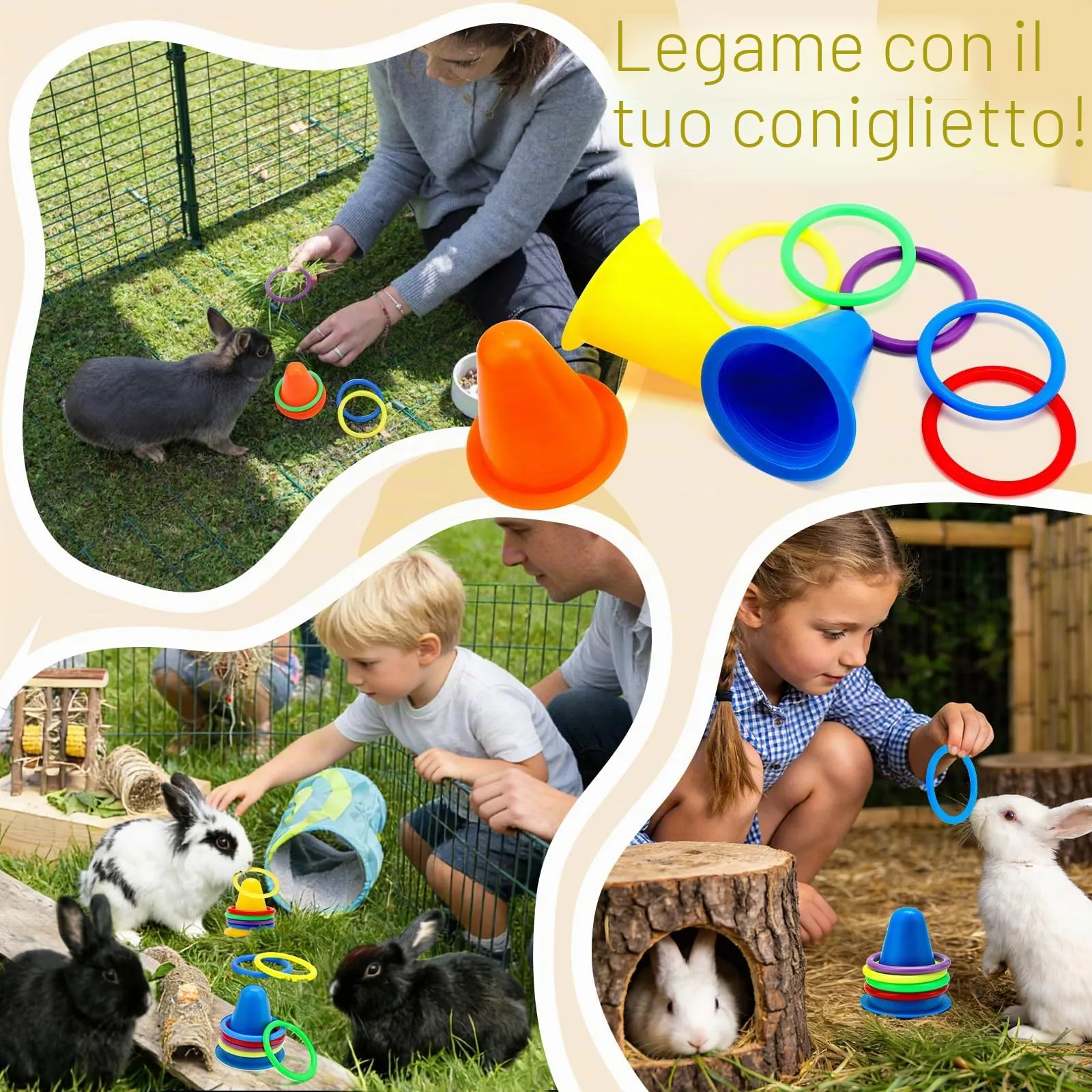 WALLFID Set Di 6 Pezzi,Per Intrattenere Risollevare Ed Espellere Lo Stress Del Coniglio,Giochi Per Conigli,Giochi Per Conigli Nani,Giocattoli Coniglio Per Divertimento E Attivita A Casa (Jaune) - immagine 2