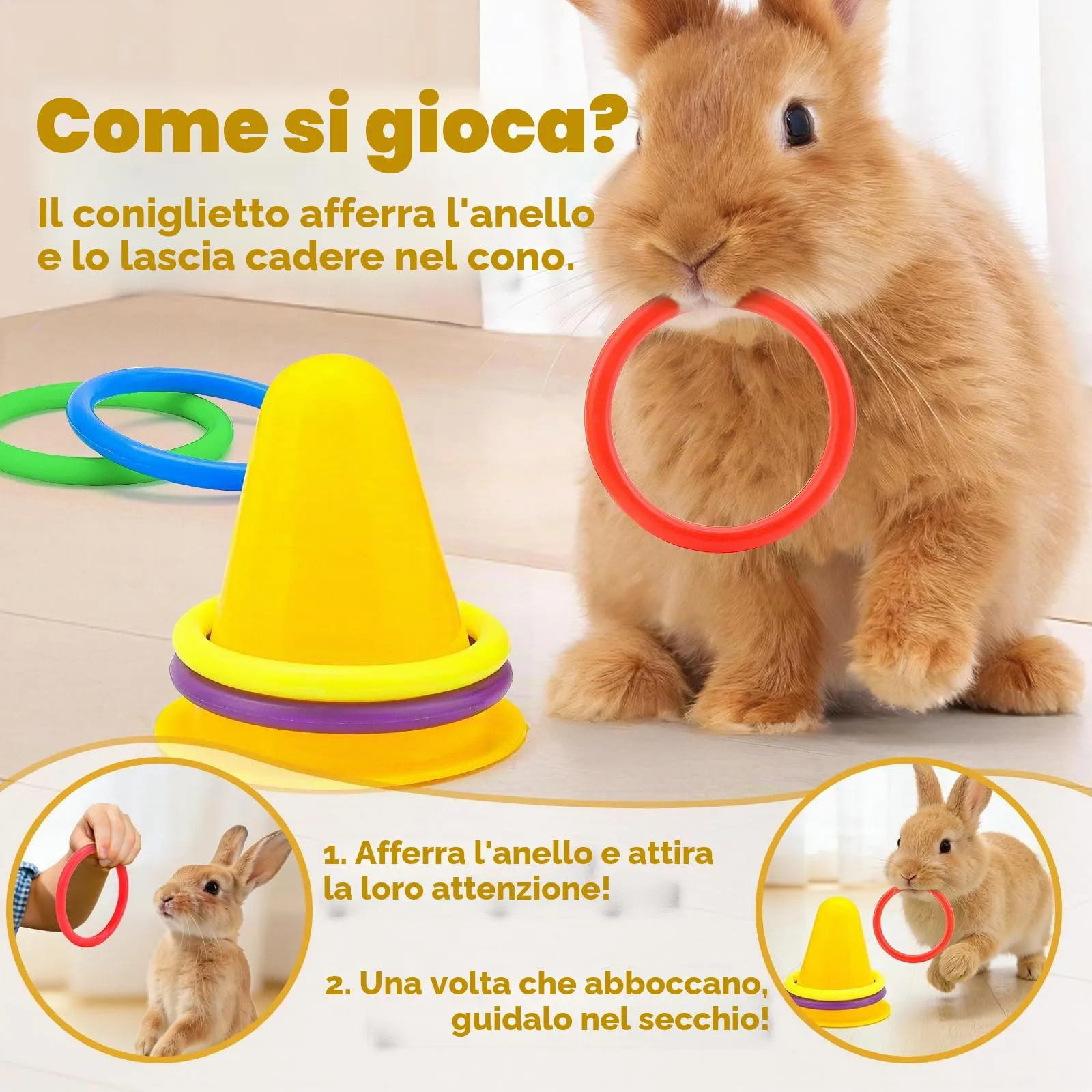 WALLFID Set Di 6 Pezzi,Per Intrattenere Risollevare Ed Espellere Lo Stress Del Coniglio,Giochi Per Conigli,Giochi Per Conigli Nani,Giocattoli Coniglio Per Divertimento E Attivita A Casa (Jaune) - immagine 3