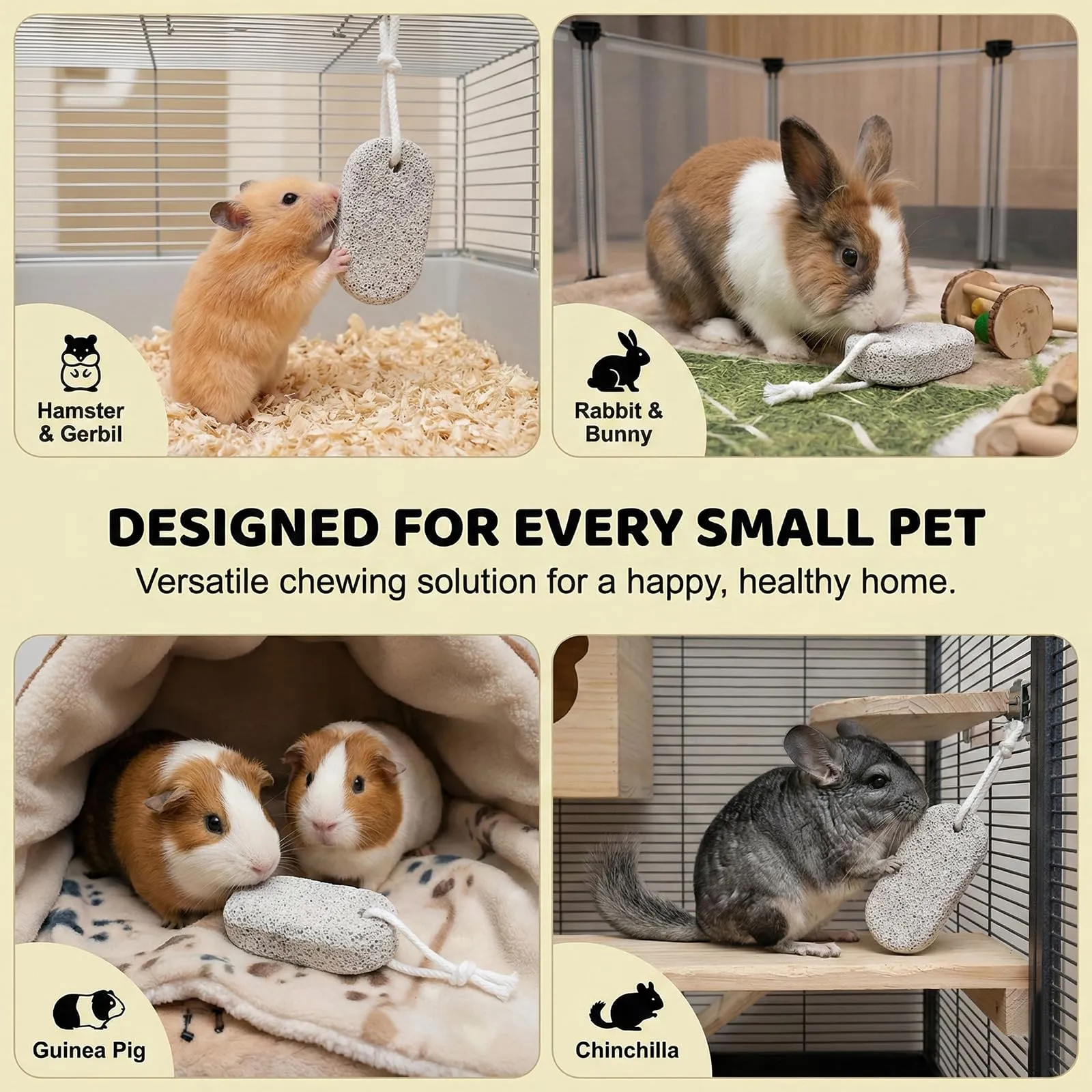 NiceNaiils 4 pièces Jouet Lapin, Pierre de broyage minérale Pour dents de rongeurs, Jouet à Ronger pour Lapin Hamster Petits Rongeurs - immagine 6