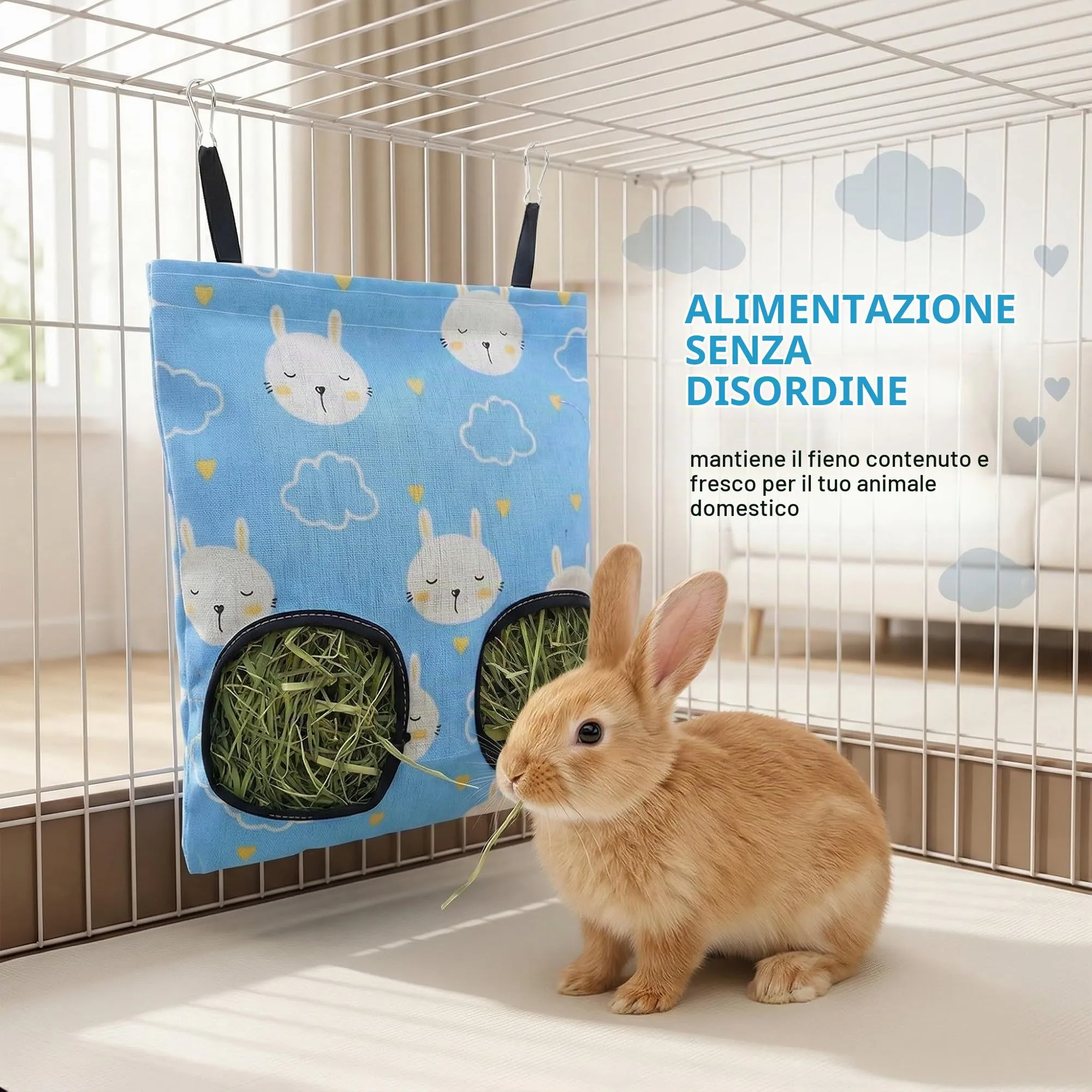 SWYZOR 1 Pezzi Sacchetti di Fieno per Conigli, Borsa per Mangiatoia di Fieno,Porta Fieno Borsa per Porcellini D'India Borsas,Appeso Fieno Borse di Alimentazione Animale D'India Piccola Mangiatoia Rack - immagine 2