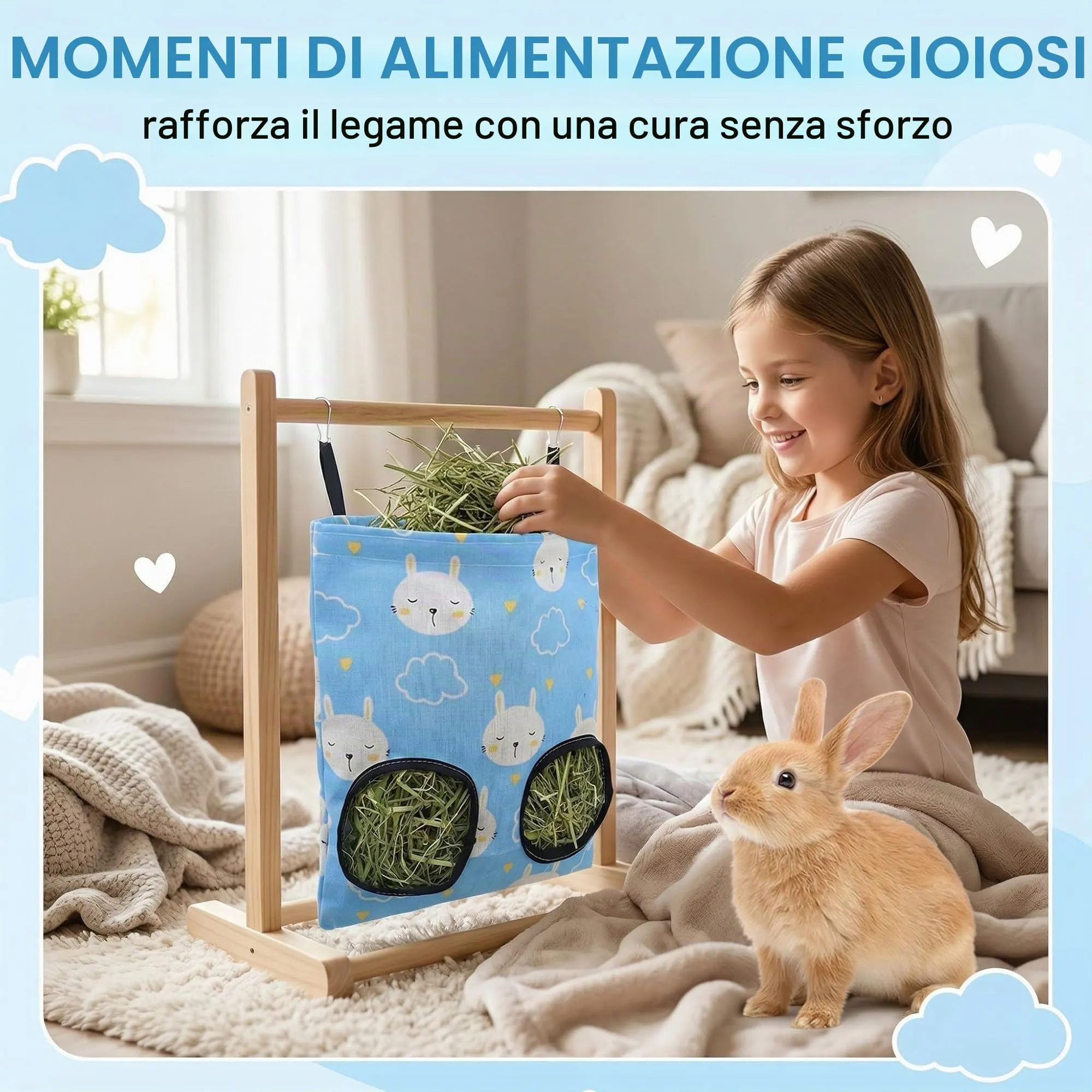 SWYZOR 1 Pezzi Sacchetti di Fieno per Conigli, Borsa per Mangiatoia di Fieno,Porta Fieno Borsa per Porcellini D'India Borsas,Appeso Fieno Borse di Alimentazione Animale D'India Piccola Mangiatoia Rack - immagine 3