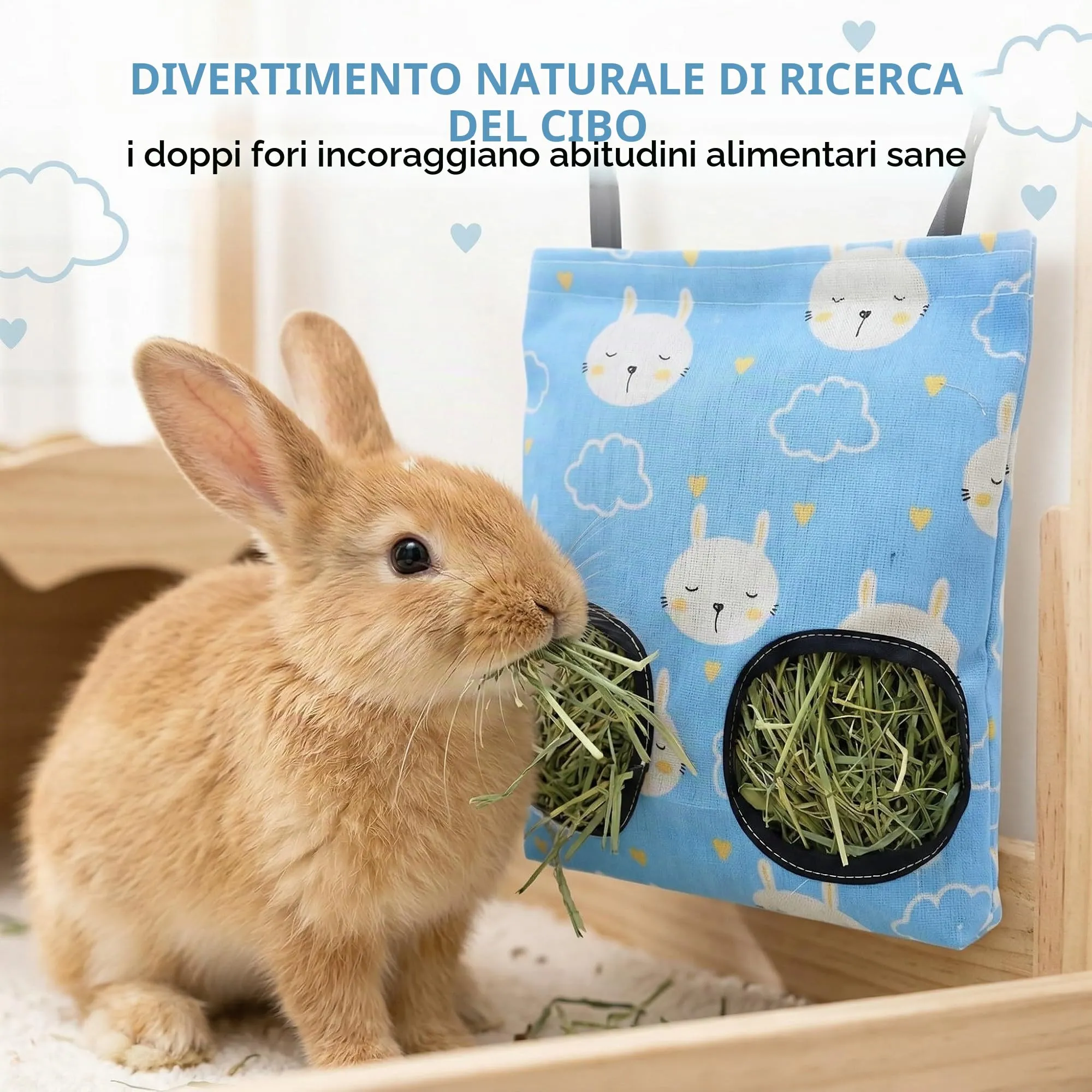 SWYZOR 1 Pezzi Sacchetti di Fieno per Conigli, Borsa per Mangiatoia di Fieno,Porta Fieno Borsa per Porcellini D'India Borsas,Appeso Fieno Borse di Alimentazione Animale D'India Piccola Mangiatoia Rack - immagine 5