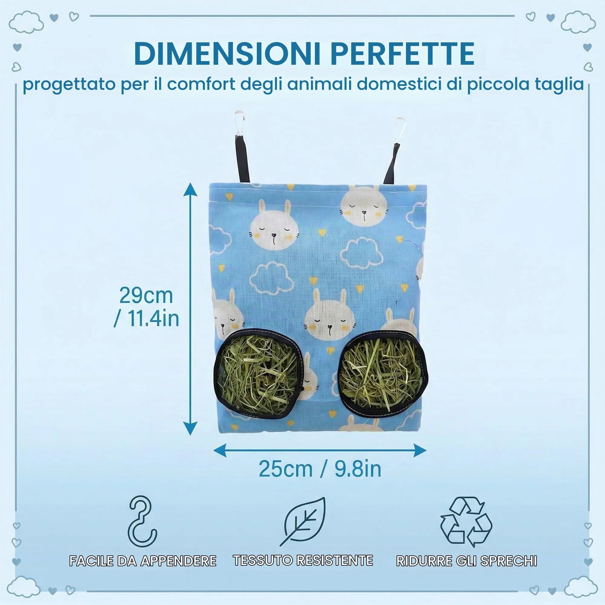 SWYZOR 1 Pezzi Sacchetti di Fieno per Conigli, Borsa per Mangiatoia di Fieno,Porta Fieno Borsa per Porcellini D'India Borsas,Appeso Fieno Borse di Alimentazione Animale D'India Piccola Mangiatoia Rack - immagine 6
